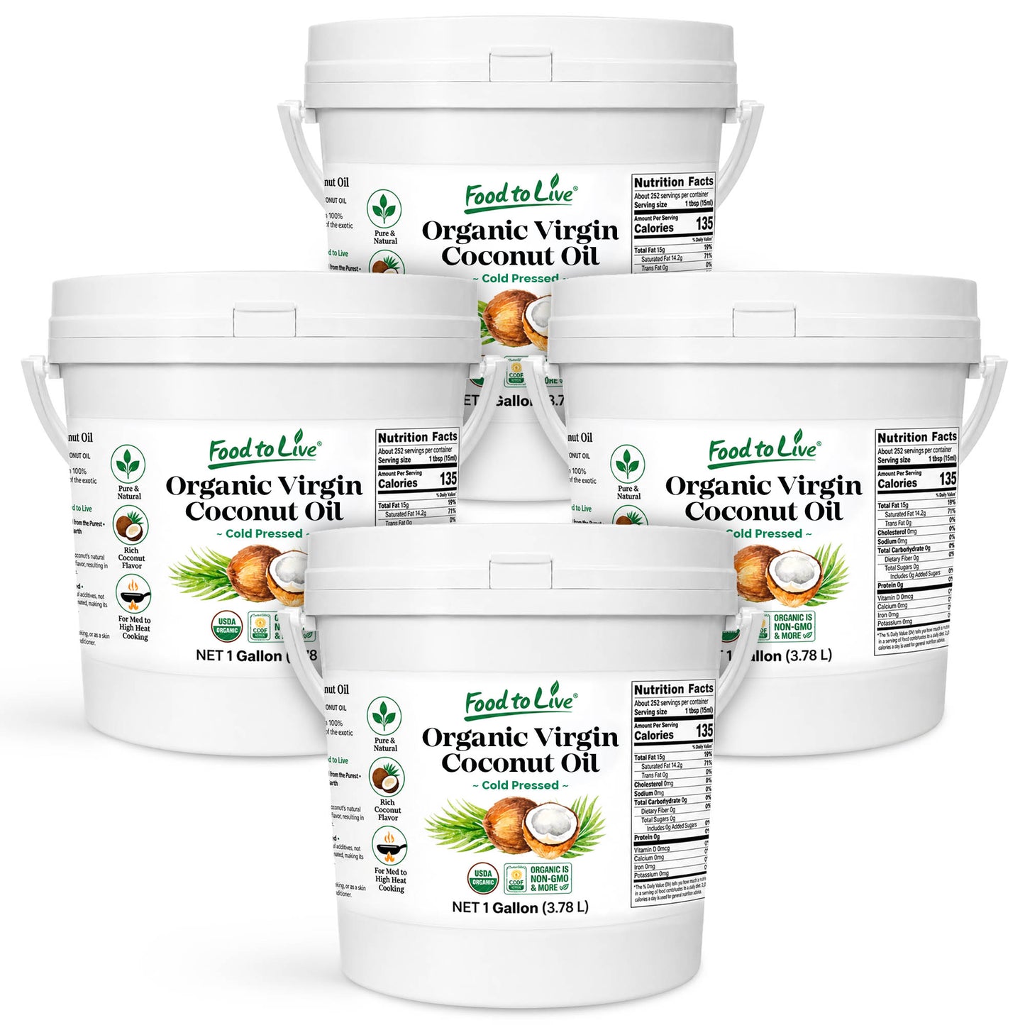 Organic Virgin Coconut Oil, 1 Gallon (3.78 L) - Non-GMO, Vegan, Bulk - by  Food to Live