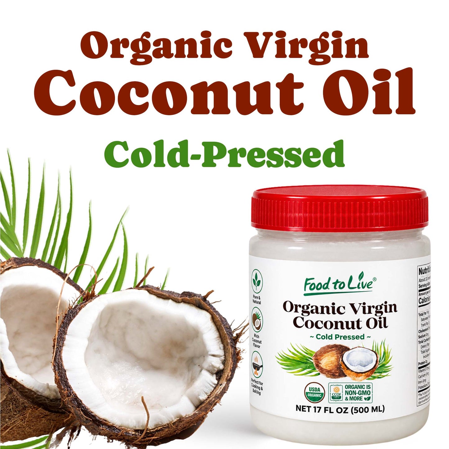 Organic Virgin Coconut Oil, 17 fl oz (500 ml) - by Food To Live