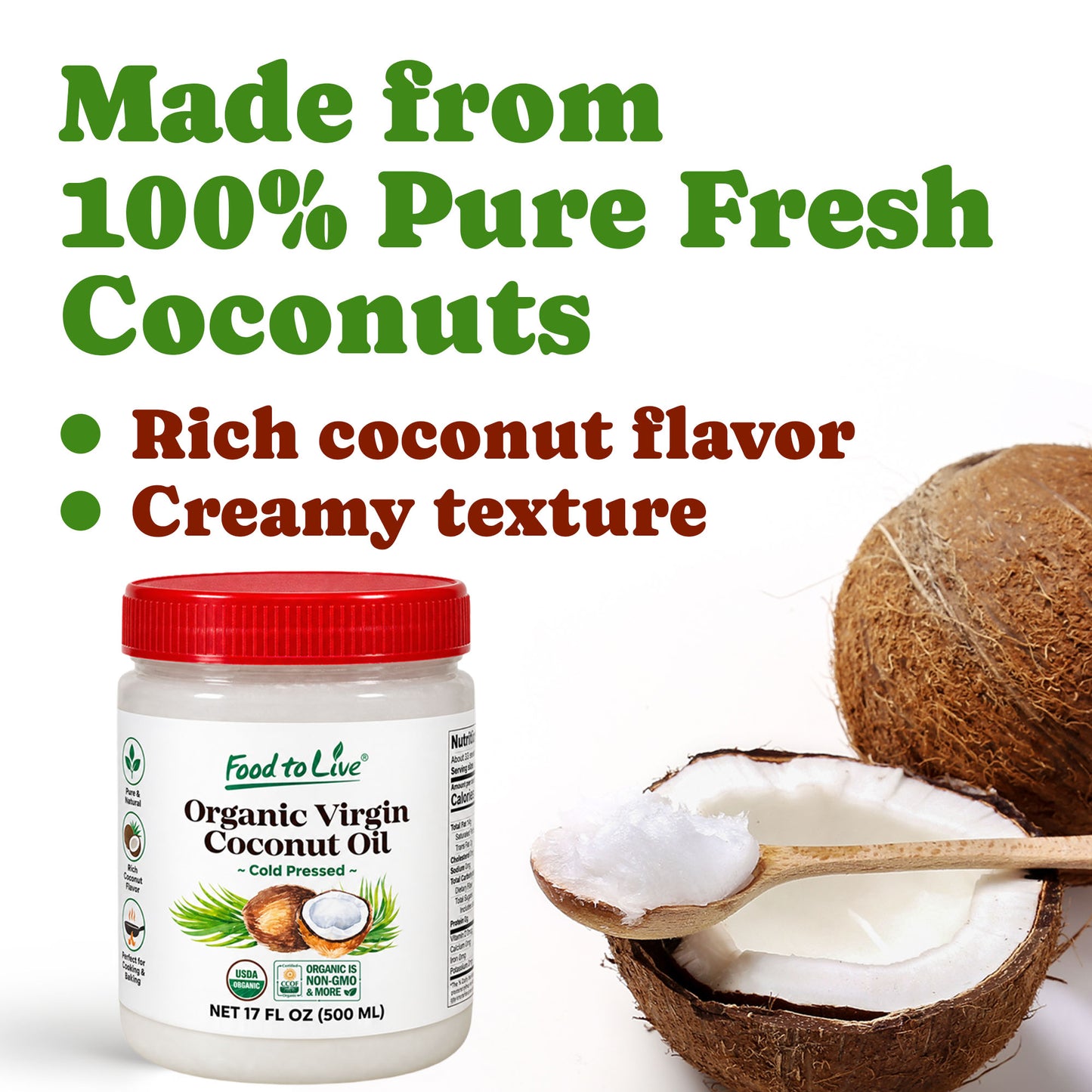 Organic Virgin Coconut Oil, 17 fl oz (500 ml) - by Food To Live