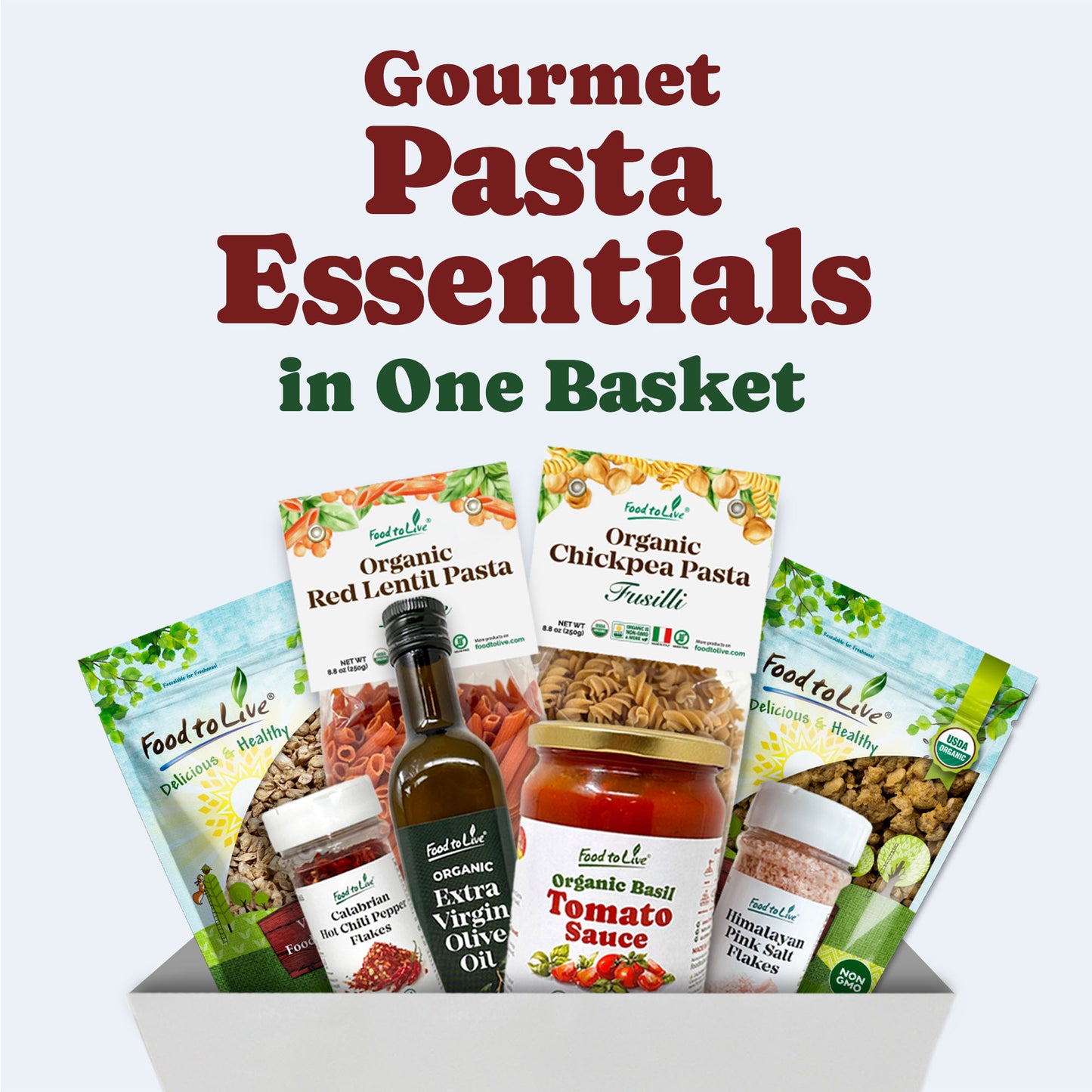 Pasta Gift Basket - Italian Non-GMO Vegan Holiday Food Box - by Food to Live