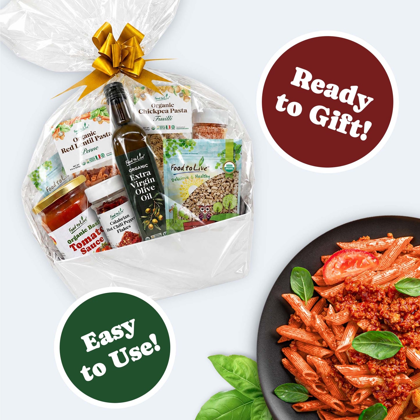 Pasta Gift Basket - Italian Non-GMO Vegan Holiday Food Box - by Food to Live
