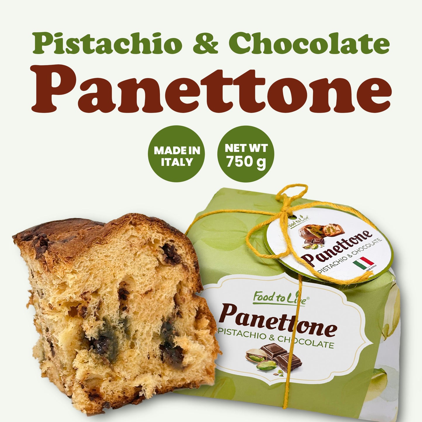 Italian Pistachio and Chocolate Panettone - 750g (1.65 lb) - by Food to Live