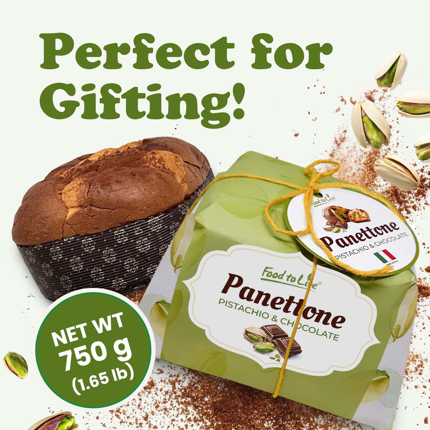 Italian Pistachio and Chocolate Panettone - 750g (1.65 lb) - by Food to Live