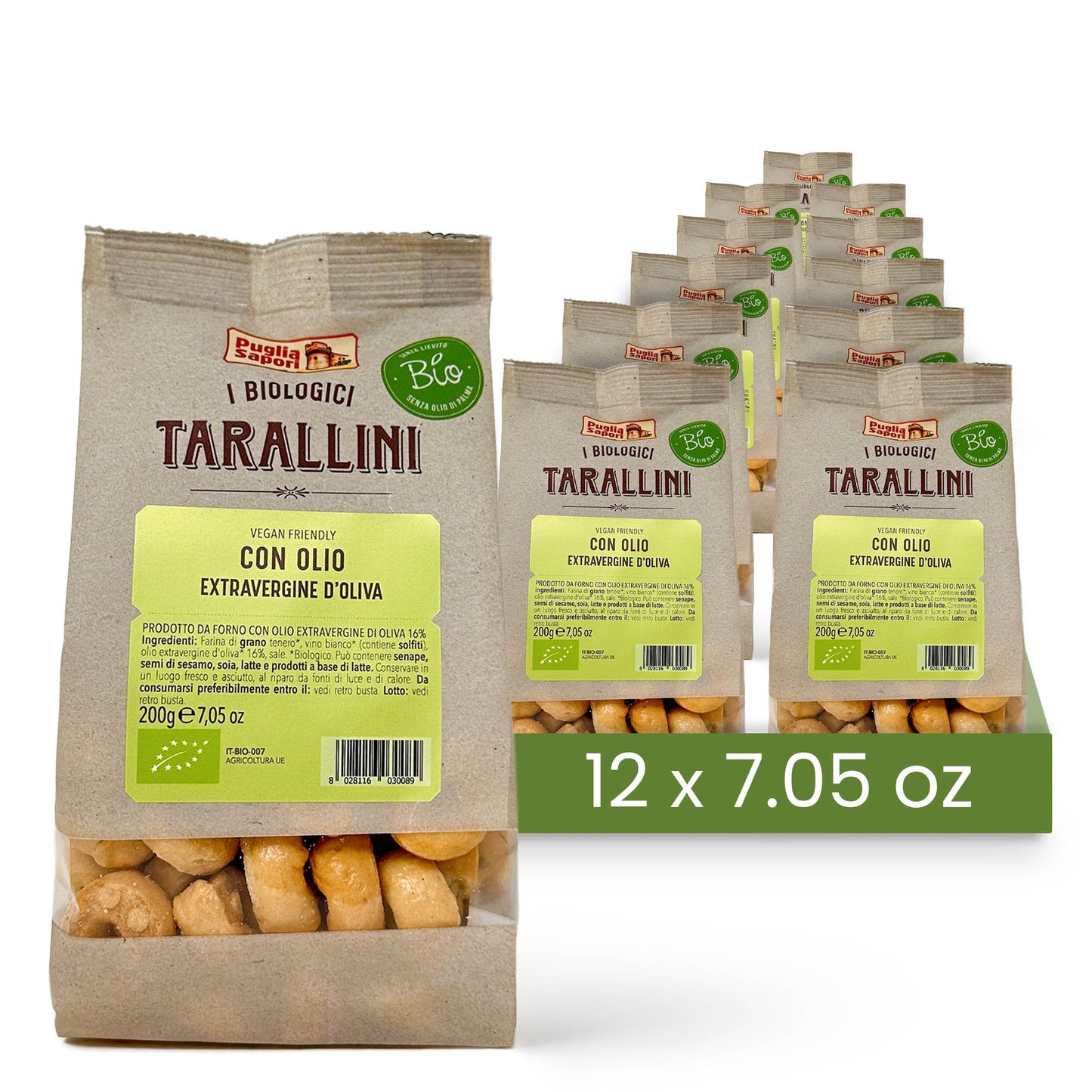 Puglia Sapori Organic Tarallini with Extra Virgin Olive Oil - 7.05oz (200 g) – Oven Baked, Cholesterol Free, Vegan