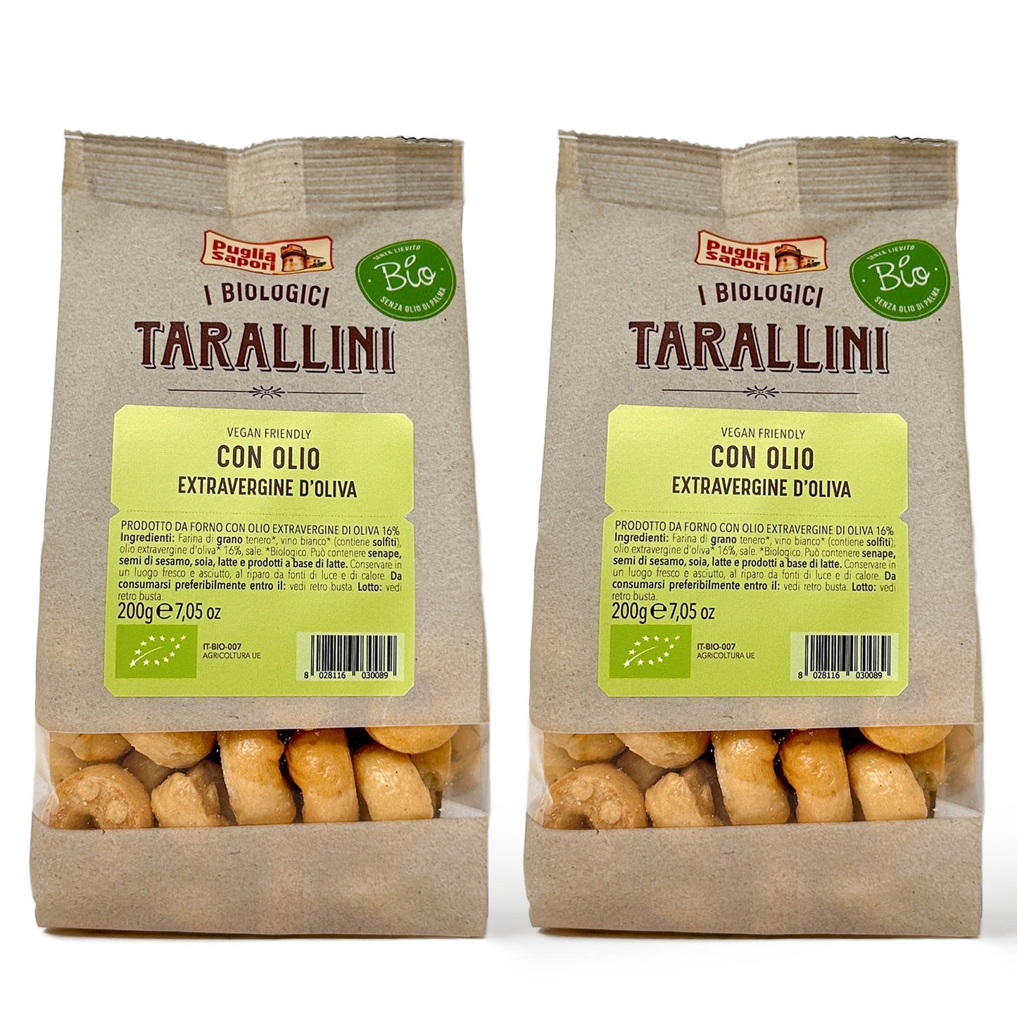 Puglia Sapori Organic Tarallini with Extra Virgin Olive Oil - 7.05oz (200 g) – Oven Baked, Cholesterol Free, Vegan