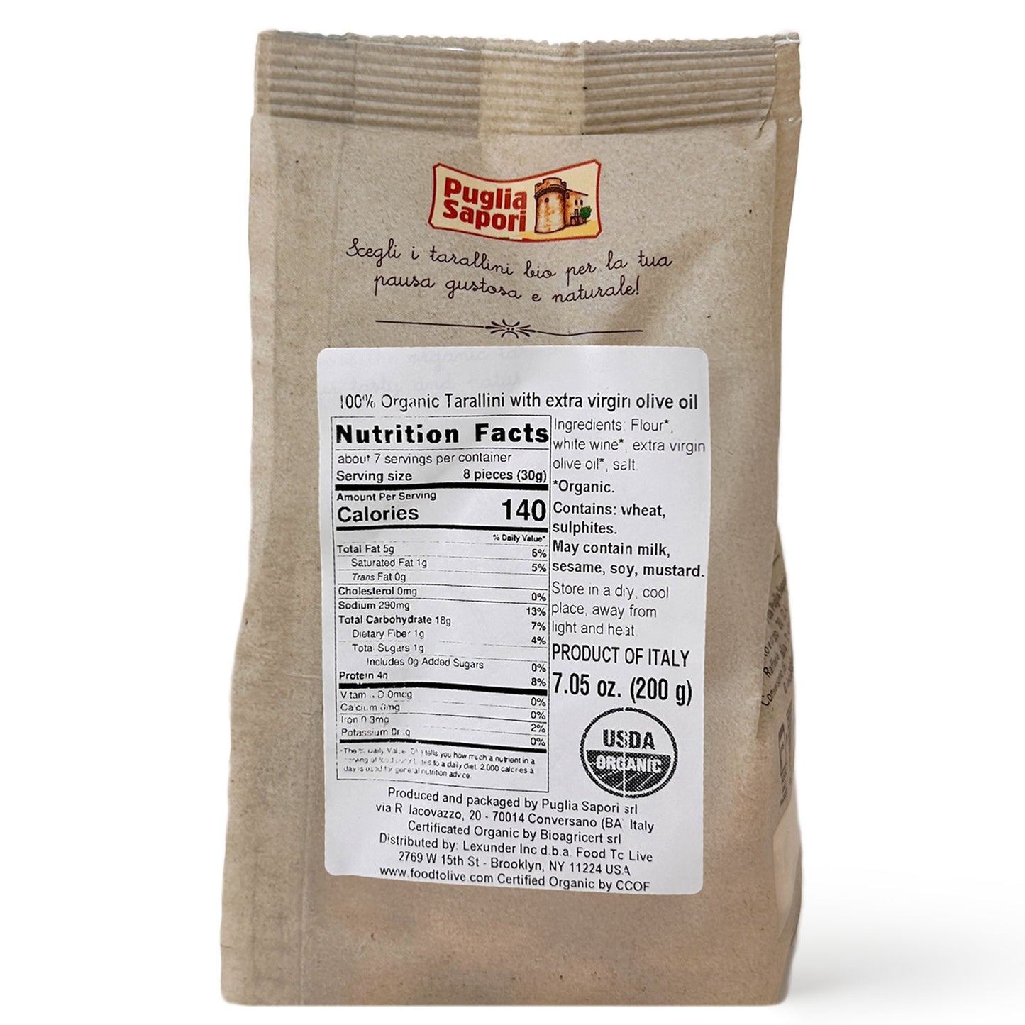 Puglia Sapori Organic Tarallini with Extra Virgin Olive Oil - 7.05oz (200 g) – Oven Baked, Cholesterol Free, Vegan