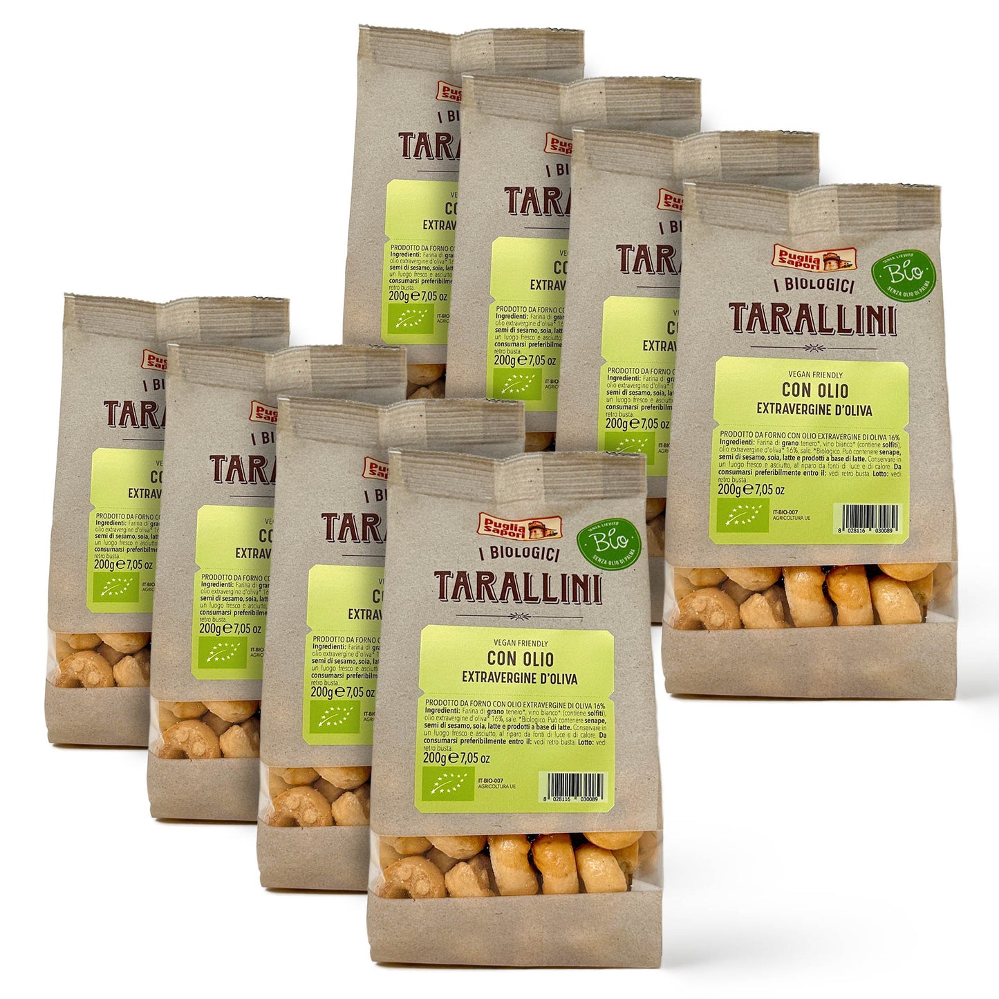 Puglia Sapori Organic Tarallini with Extra Virgin Olive Oil - 7.05oz (200 g) – Oven Baked, Cholesterol Free, Vegan