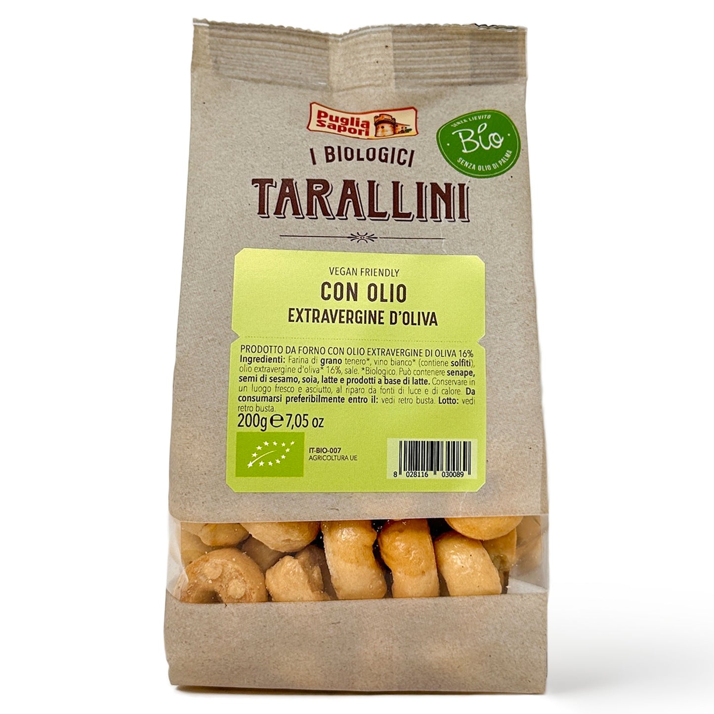 Puglia Sapori Organic Tarallini with Extra Virgin Olive Oil - 7.05oz (200 g) – Oven Baked, Cholesterol Free, Vegan