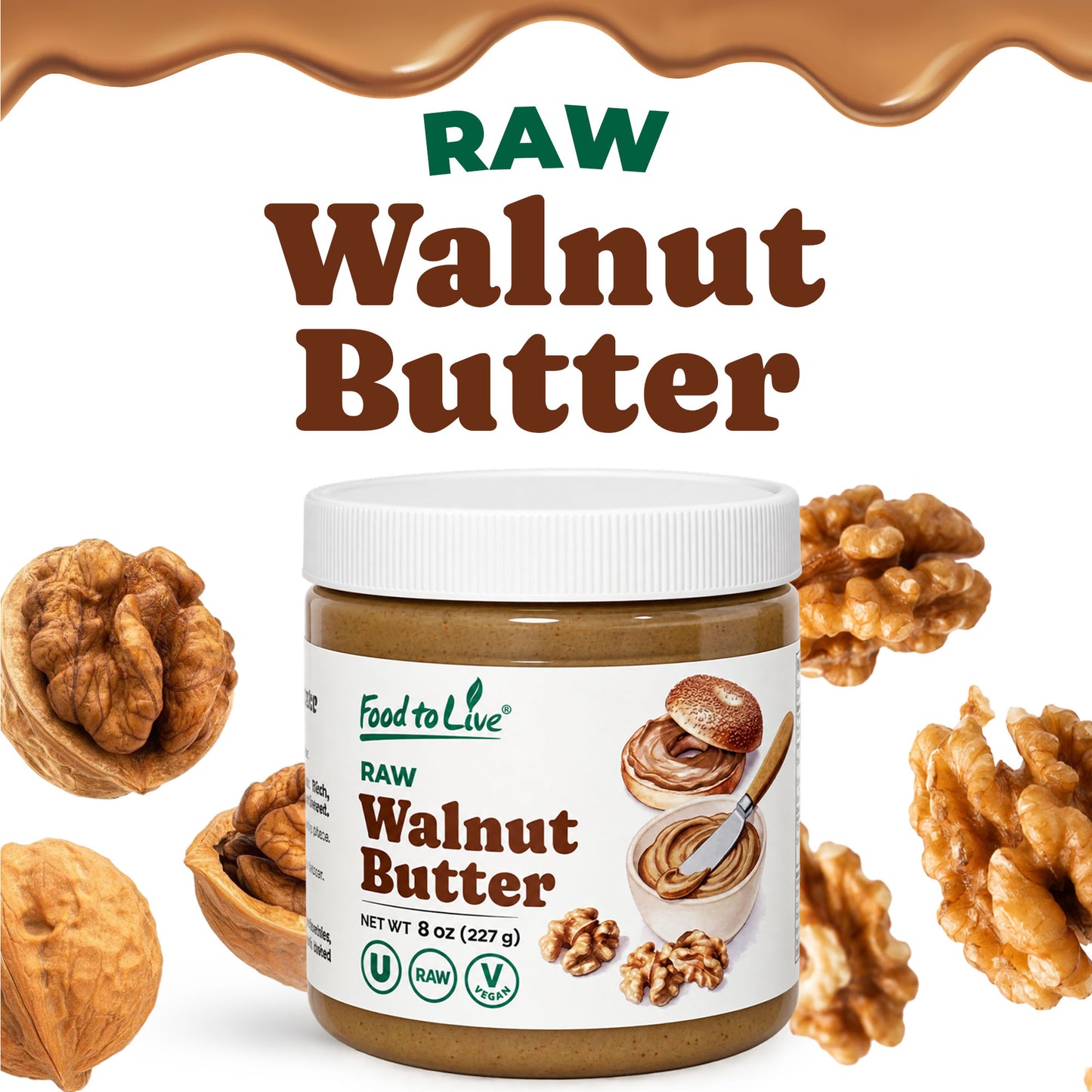 Raw Walnut Butter -  Keto, Vegan, Kosher - by Food to Live