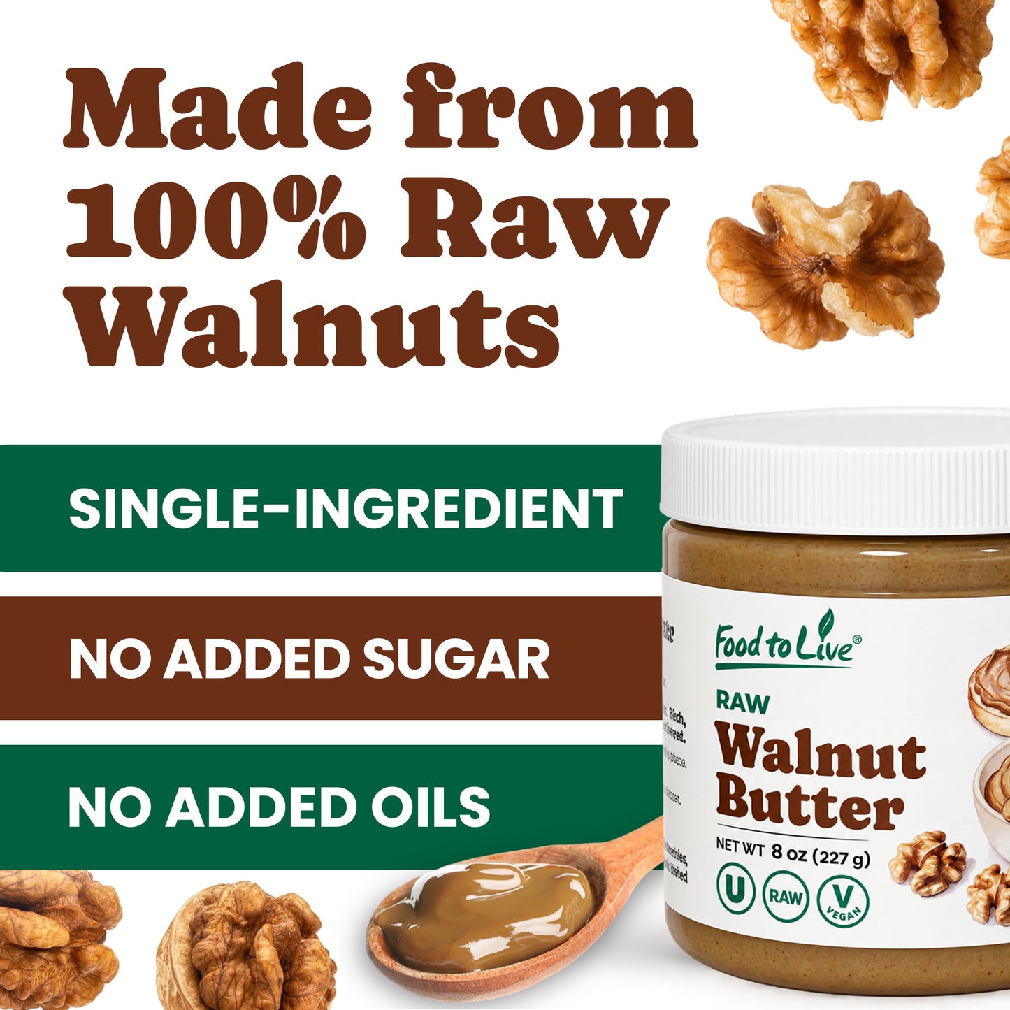 Raw Walnut Butter -  Keto, Vegan, Kosher - by Food to Live