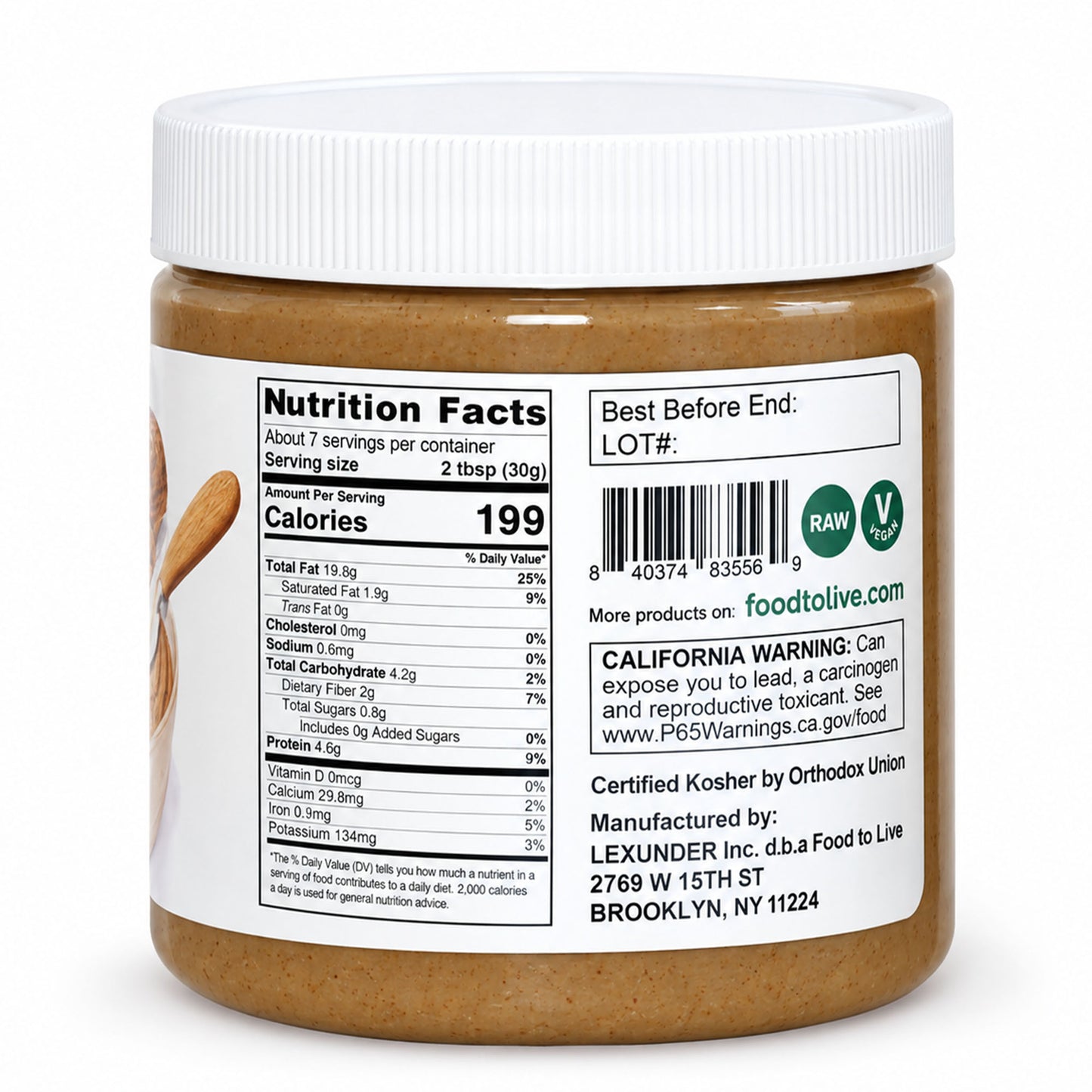 Raw Walnut Butter -  Keto, Vegan, Kosher - by Food to Live