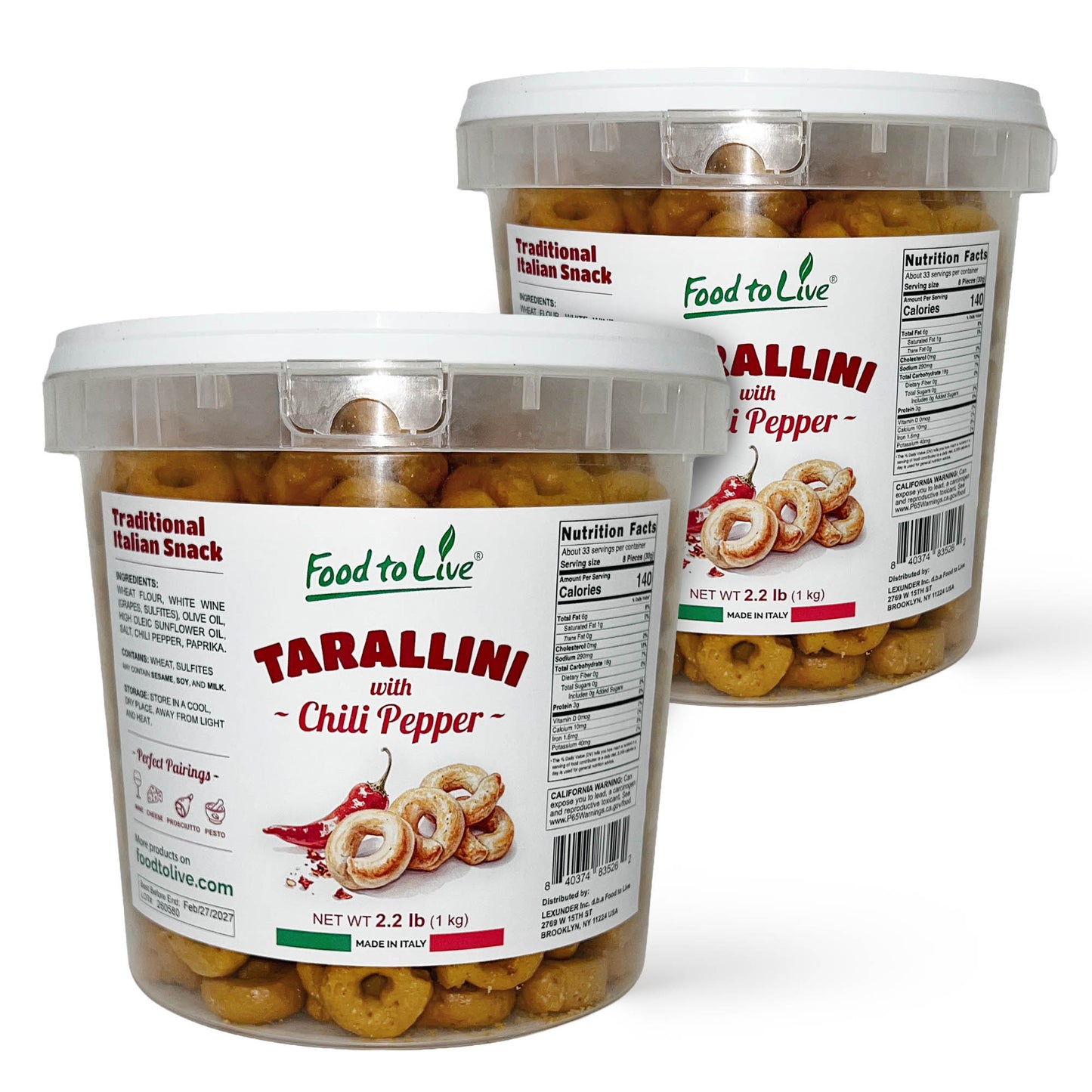 Tarallini with Chili Pepper, 2.2 lb (1 kg) –  Vegan – by Food to Live