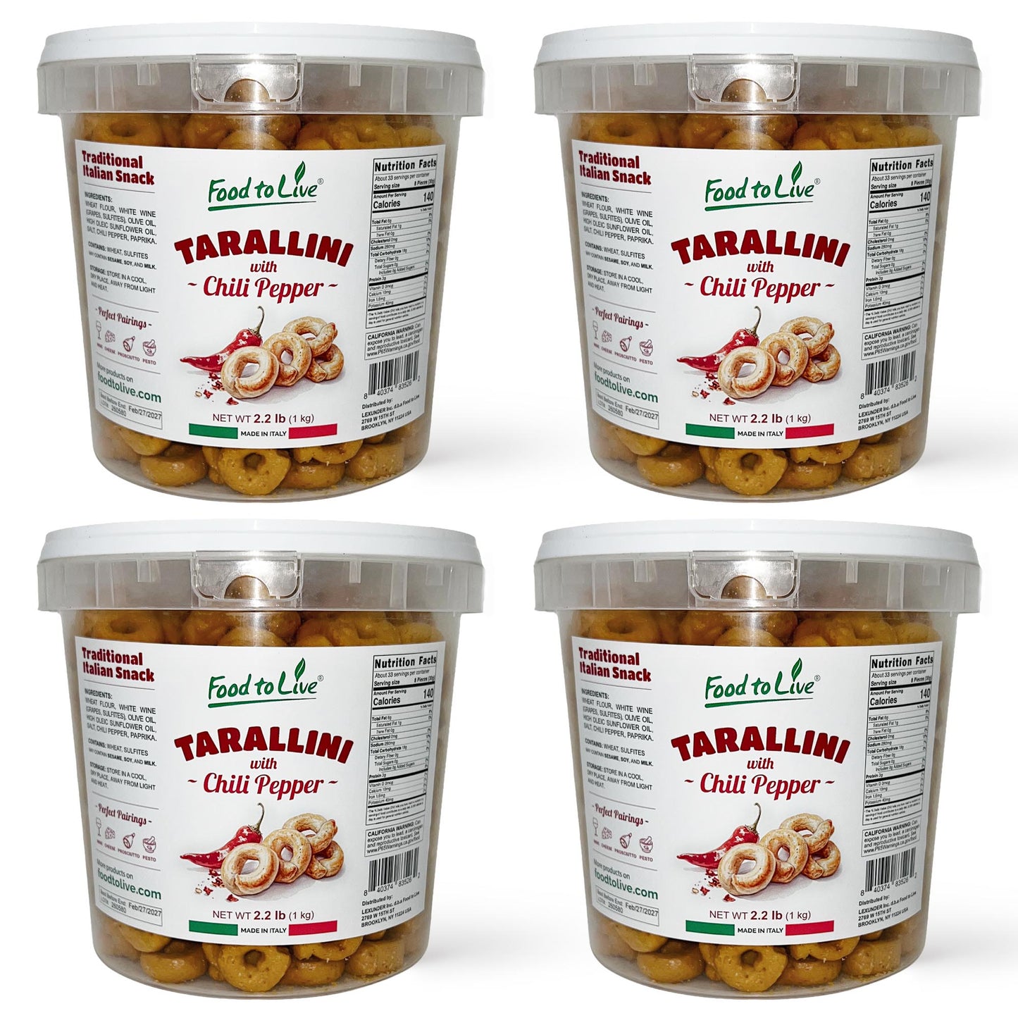Tarallini with Chili Pepper, 2.2 lb (1 kg) –  Vegan – by Food to Live