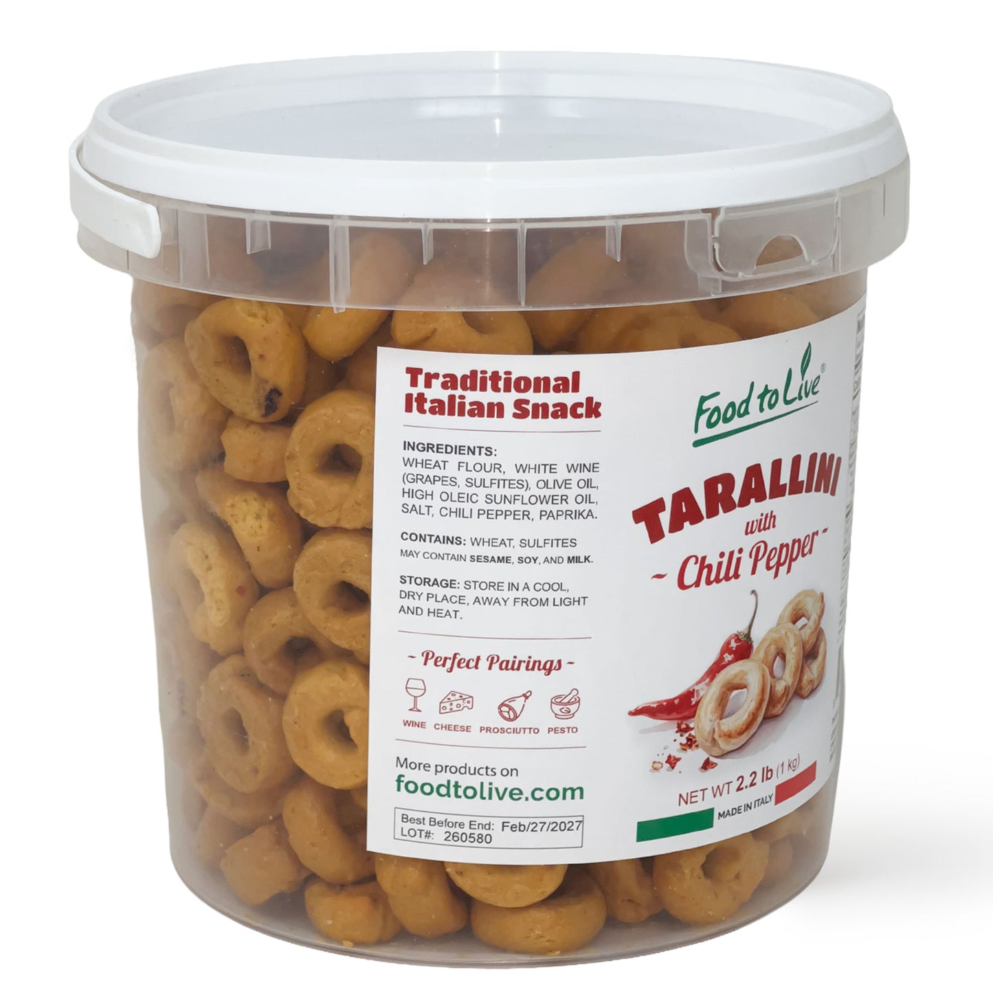 Tarallini with Chili Pepper, 2.2 lb (1 kg) –  Vegan – by Food to Live