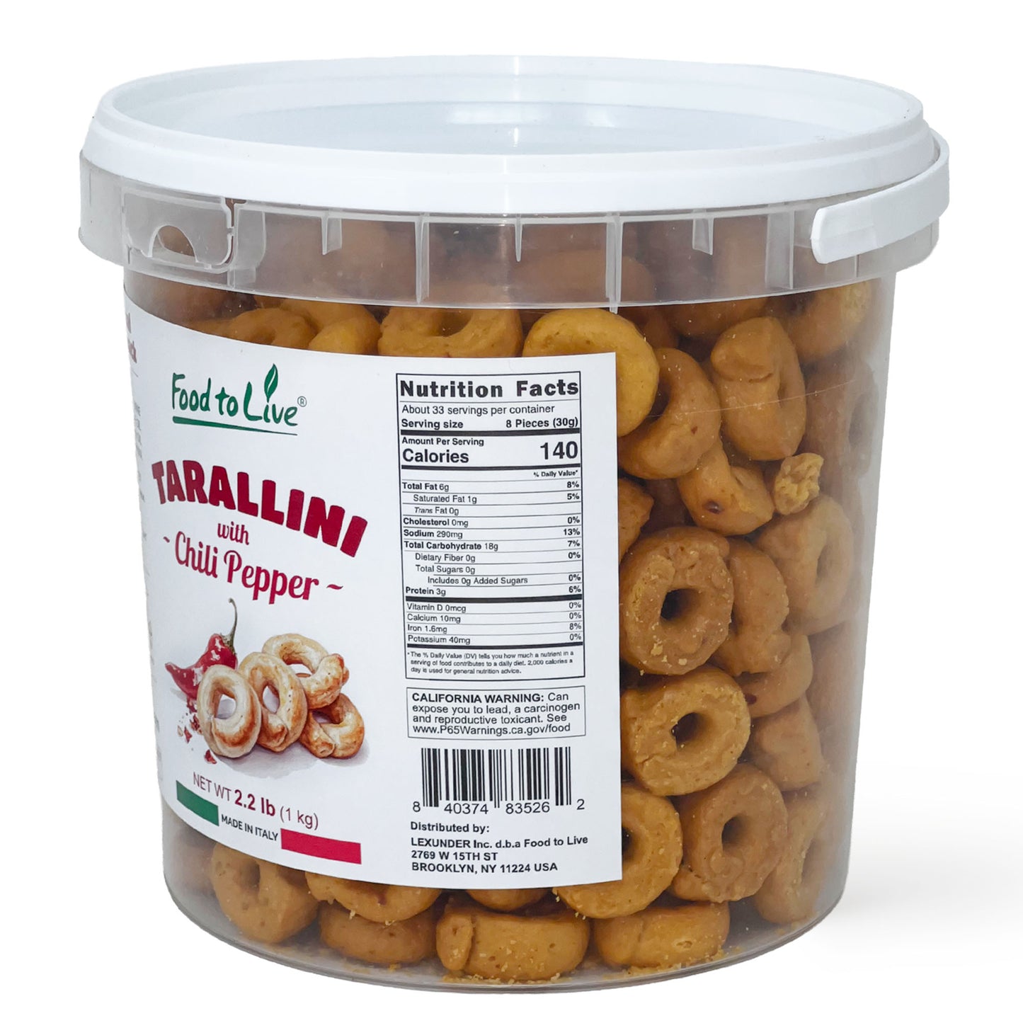Tarallini with Chili Pepper, 2.2 lb (1 kg) –  Vegan – by Food to Live
