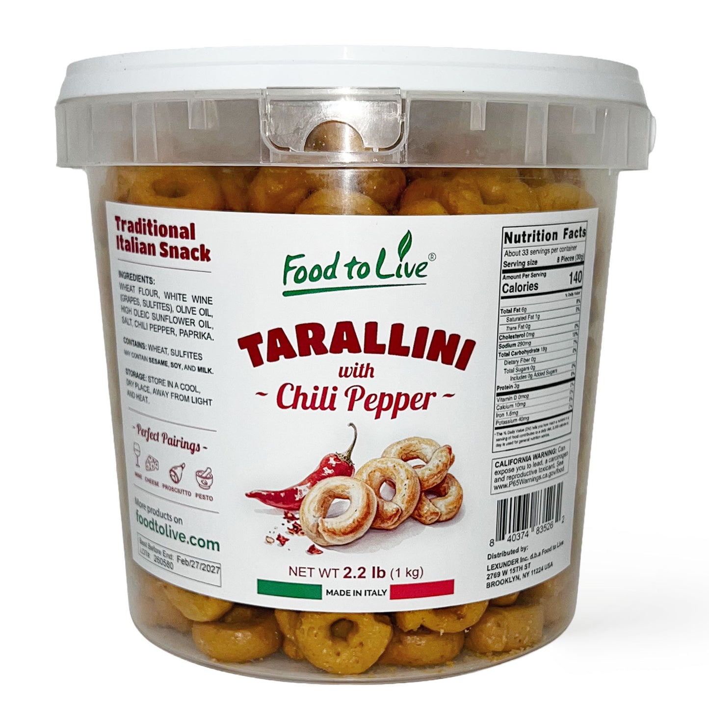 Tarallini with Chili Pepper, 2.2 lb (1 kg) –  Vegan – by Food to Live