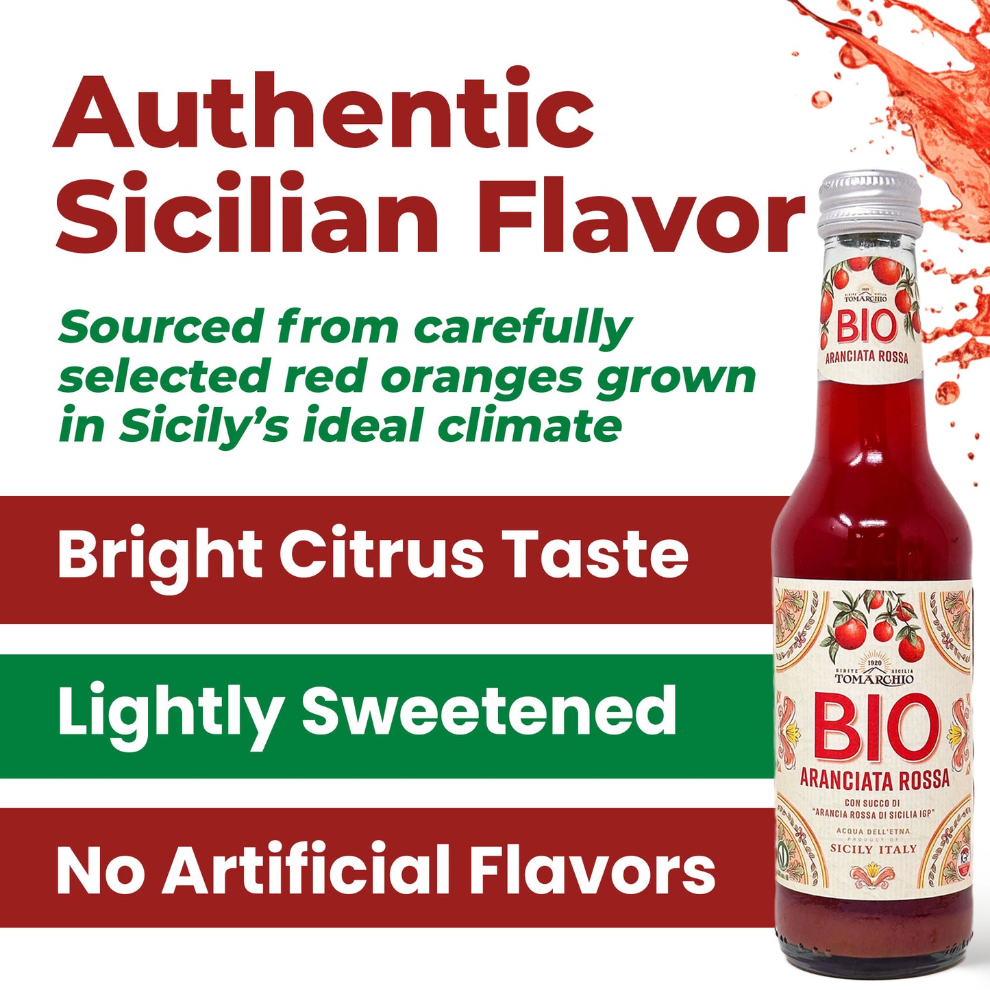 Tomarchio Organic Sicilian Blood Orange Soda, 4 x 9.3 Fl Oz (275ml) – Italian Sparkling Fruit Juice Drink