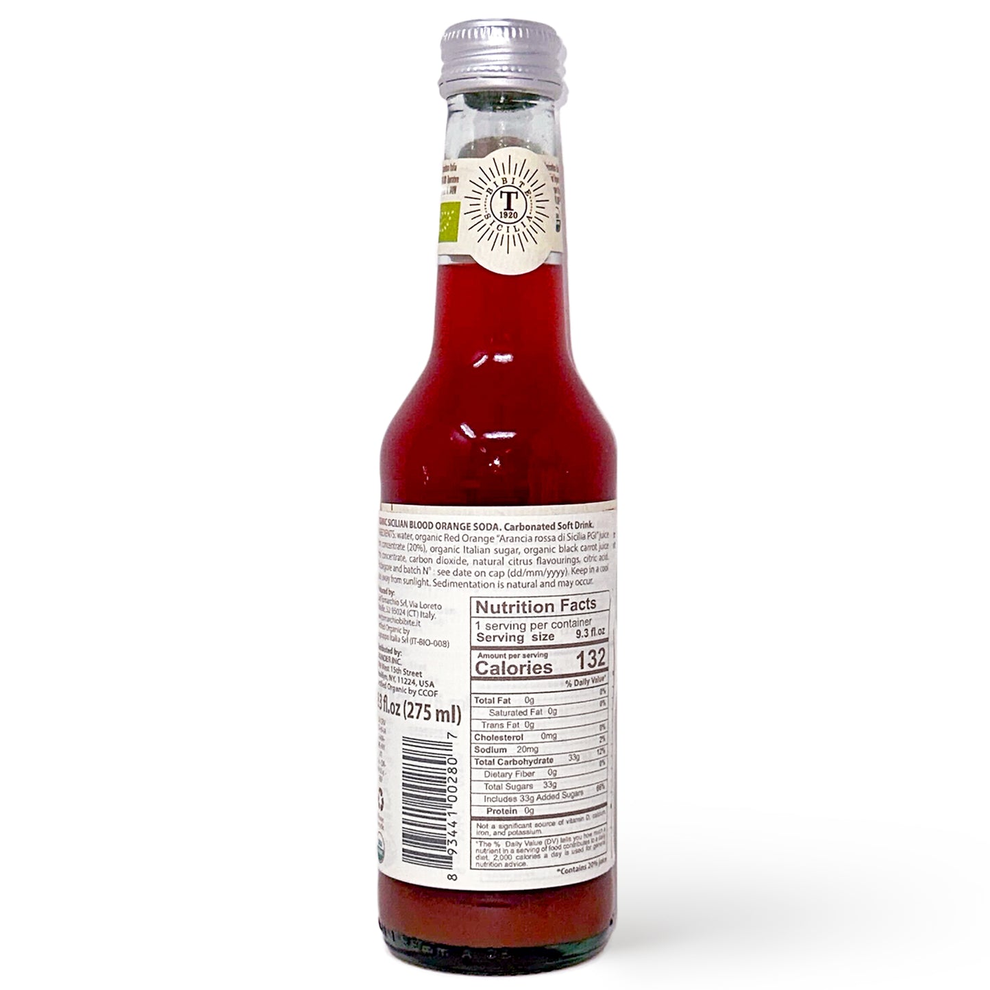 Tomarchio Organic Sicilian Blood Orange Soda, 4 x 9.3 Fl Oz (275ml) – Italian Sparkling Fruit Juice Drink