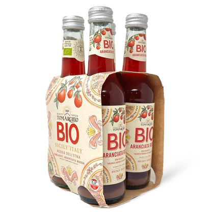 Tomarchio Organic Sicilian Blood Orange Soda, 4 x 9.3 Fl Oz (275ml) – Italian Sparkling Fruit Juice Drink
