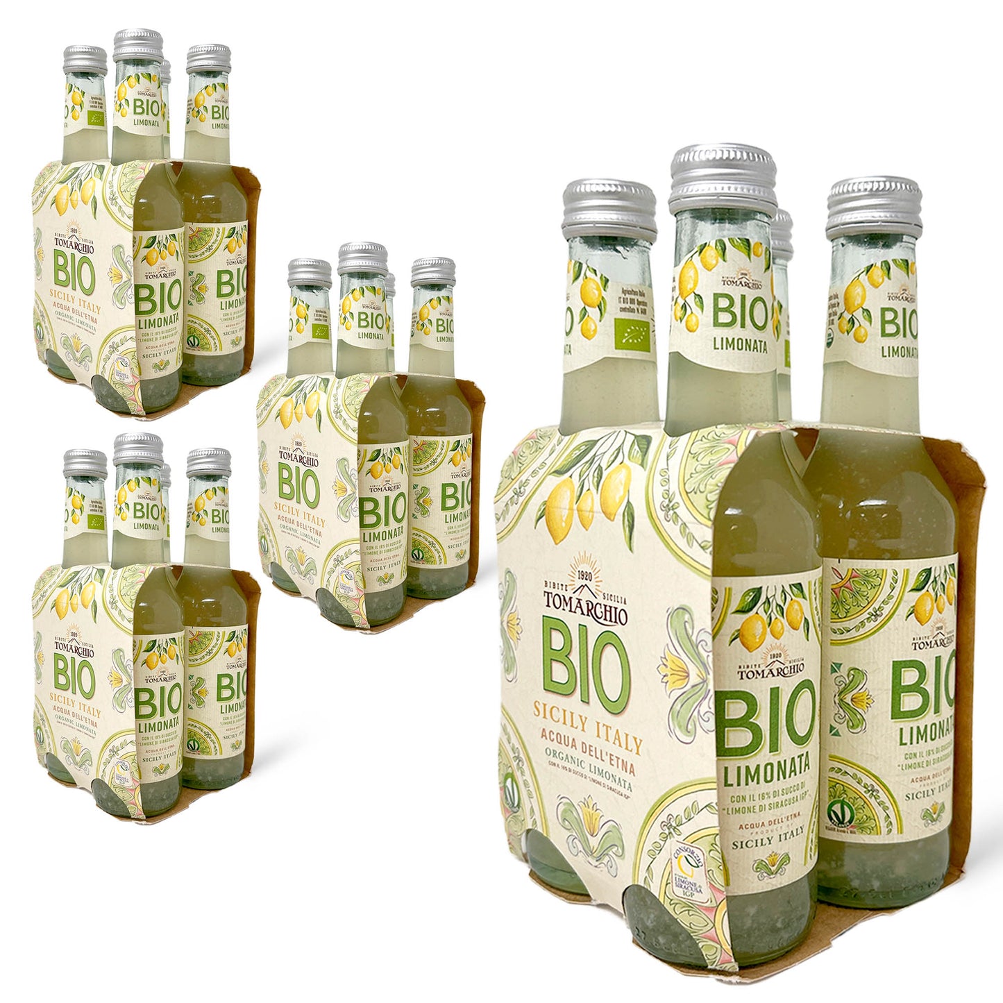 Tomarchio Organic Sicilian Lemon Soda, 4 x 9.3 Fl Oz (275ml) – Italian Sparkling Fruit Juice Drink