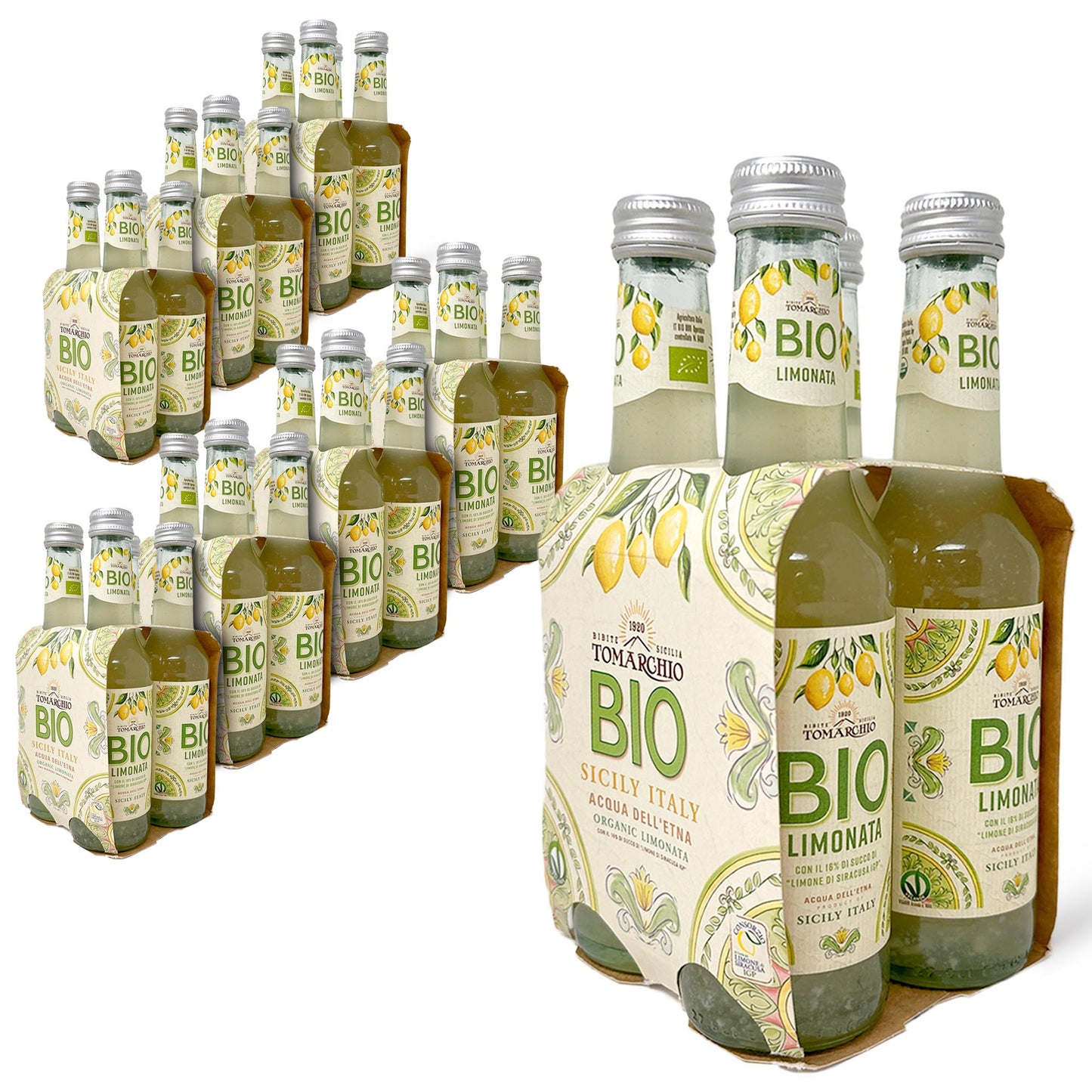 Tomarchio Organic Sicilian Lemon Soda, 4 x 9.3 Fl Oz (275ml) – Italian Sparkling Fruit Juice Drink