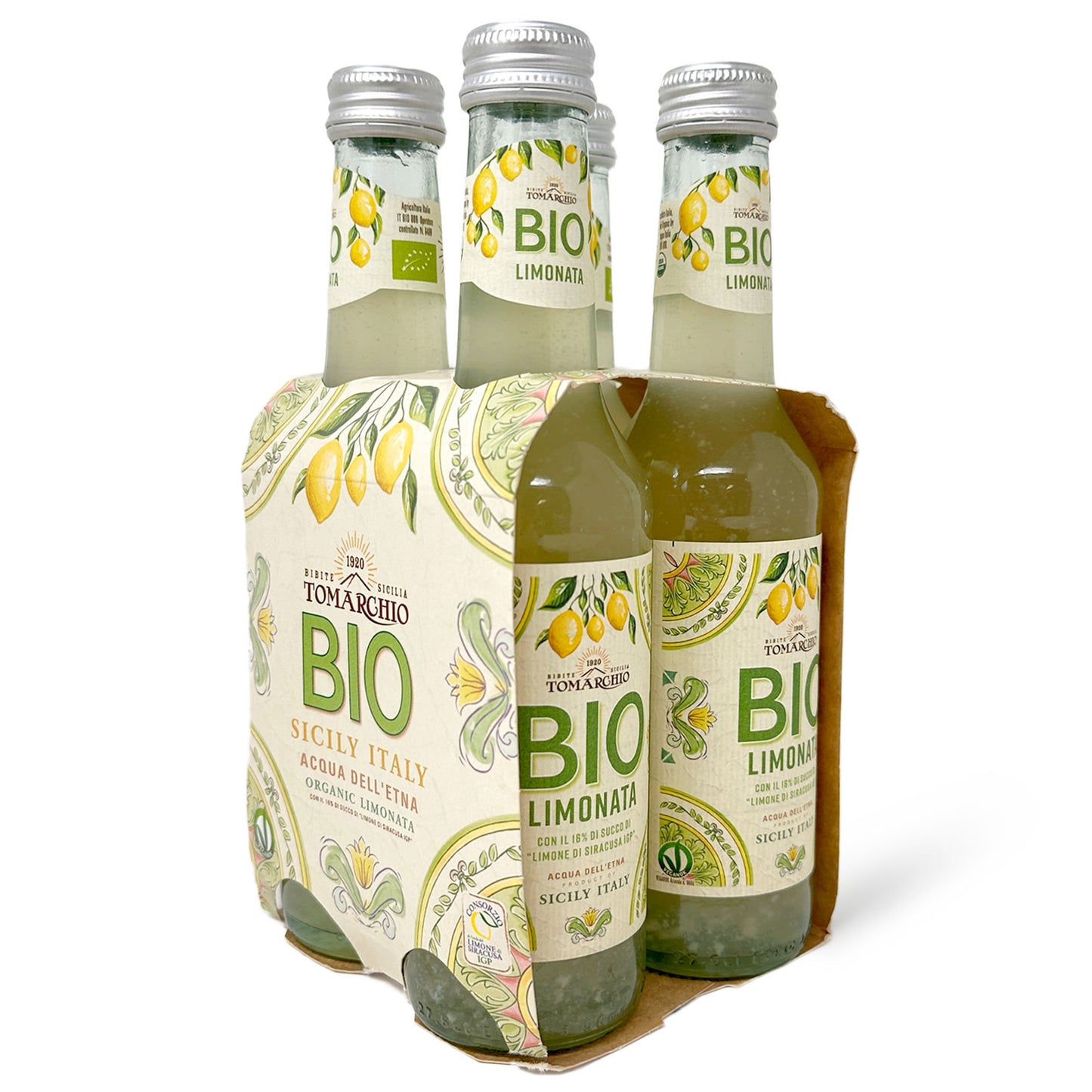 Tomarchio Organic Sicilian Lemon Soda, 4 x 9.3 Fl Oz (275ml) – Italian Sparkling Fruit Juice Drink