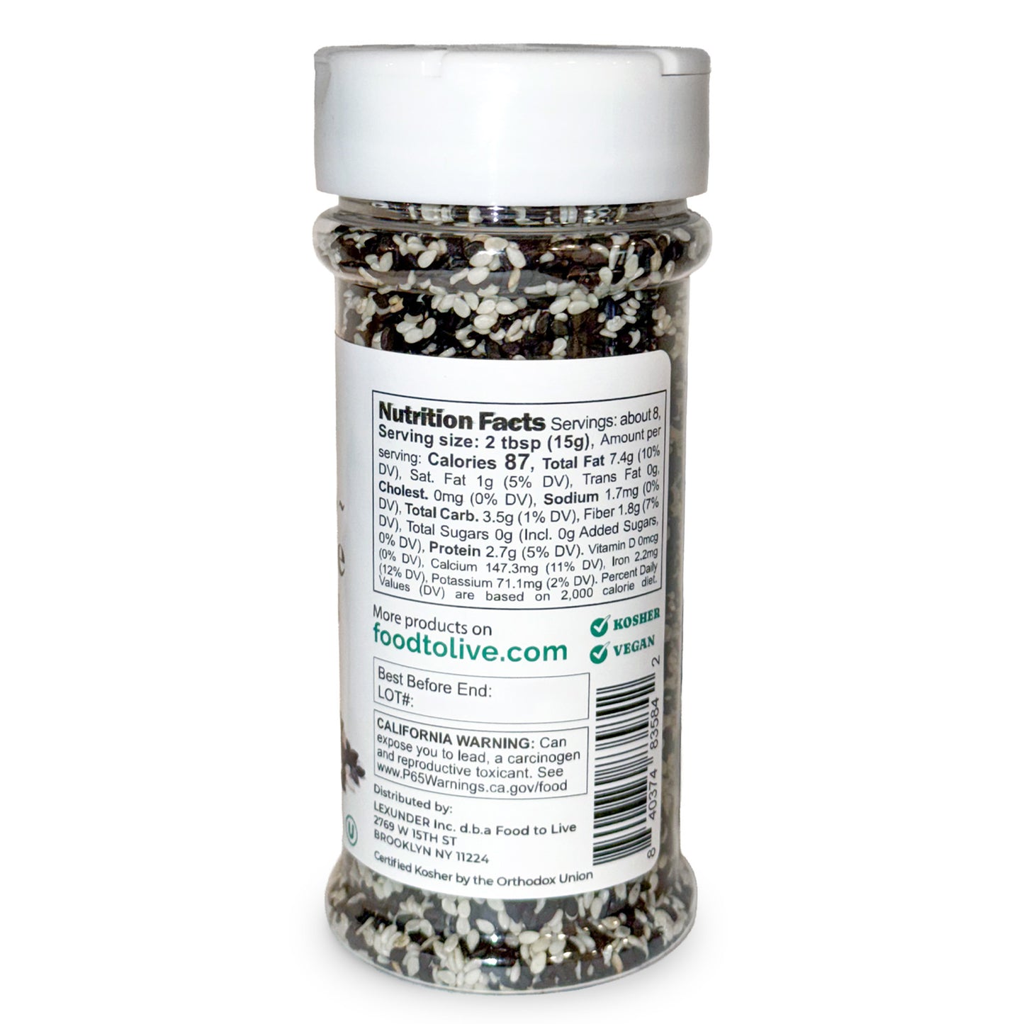 Tuxedo Sesame Seeds, 4 oz - Vegan, Kosher - by Food to Live
