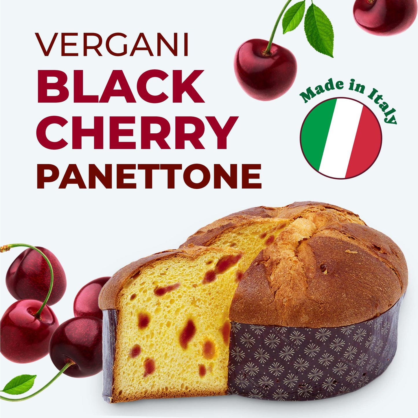 Vergani Black Cherry Panettone, 26.4 oz (750g) - Italian Holiday Cake with Amarena Cherries