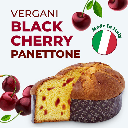 Vergani Black Cherry Panettone, 26.4 oz (750g) - Italian Holiday Cake with Amarena Cherries