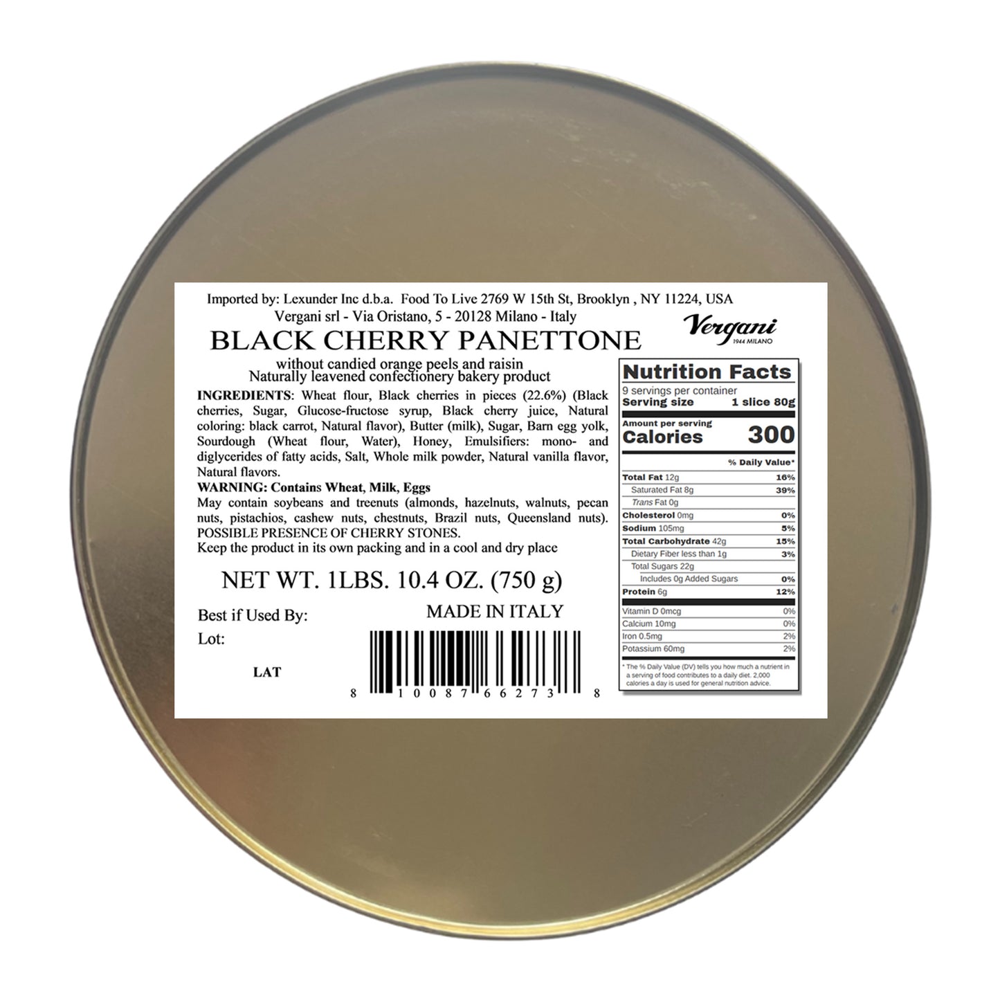 Vergani Black Cherry Panettone, 26.4 oz (750g) - Italian Holiday Cake with Amarena Cherries