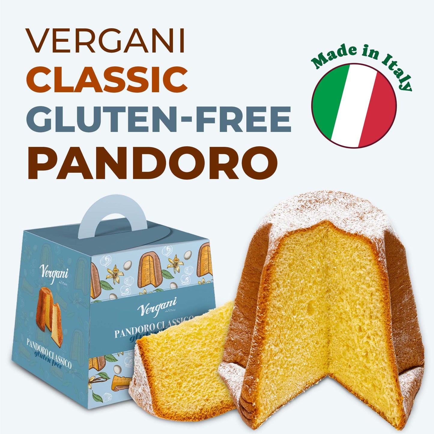 Vergani Classic Gluten-Free Pandoro, 21.2 oz (600g) - Italian Holiday Cake