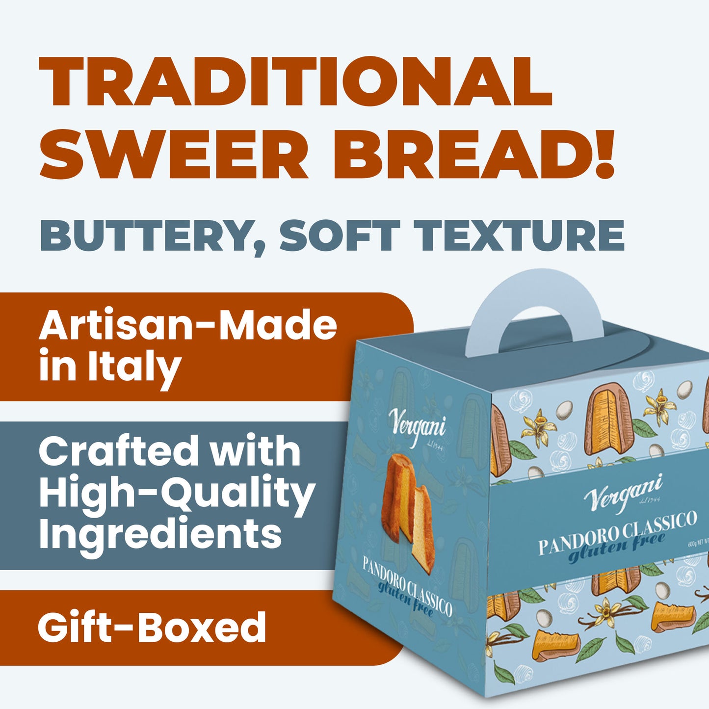 Vergani Classic Gluten-Free Pandoro, 21.2 oz (600g) - Italian Holiday Cake