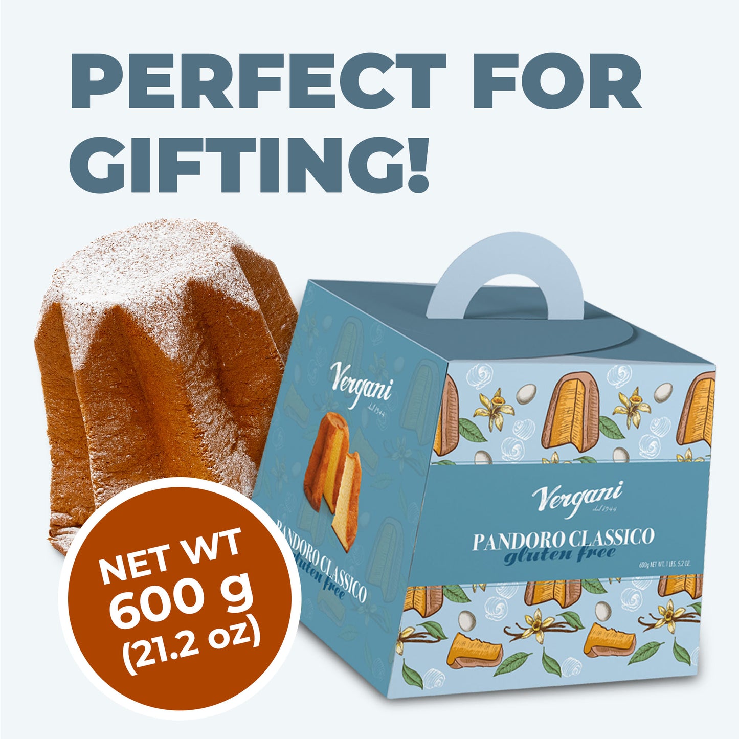 Vergani Classic Gluten-Free Pandoro, 21.2 oz (600g) - Italian Holiday Cake