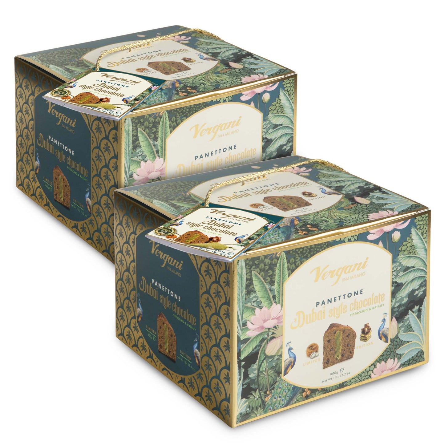 Vergani Panettone Dubai Style Chocolate Pistachio and Kataify, 28.22 oz (800g)