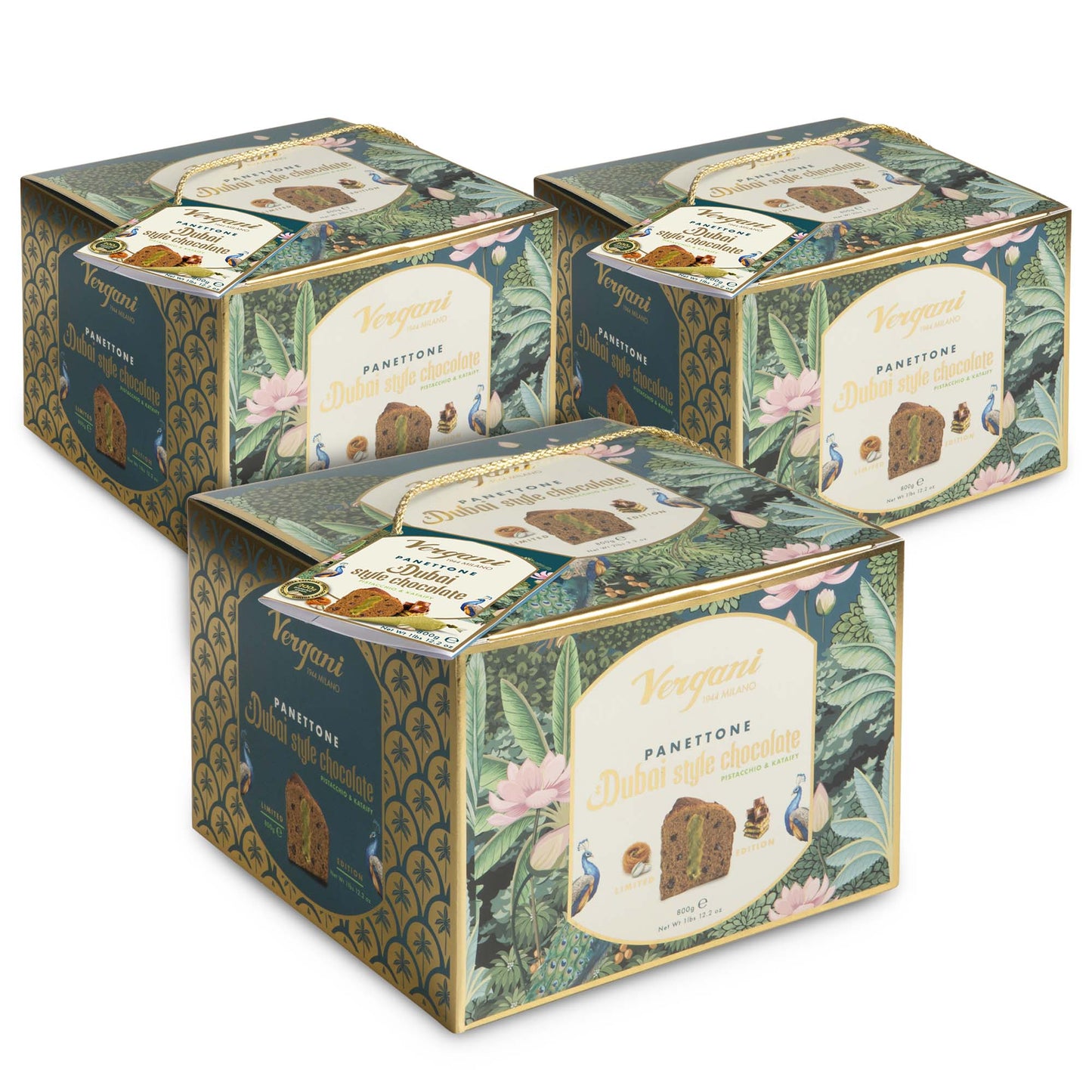 Vergani Panettone Dubai Style Chocolate Pistachio and Kataify, 28.22 oz (800g)