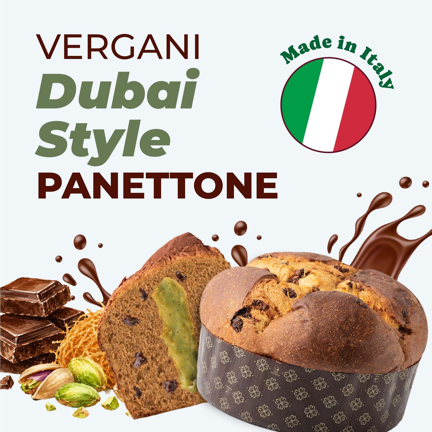 Vergani Panettone Dubai Style Chocolate Pistachio and Kataify, 28.22 oz (800g)