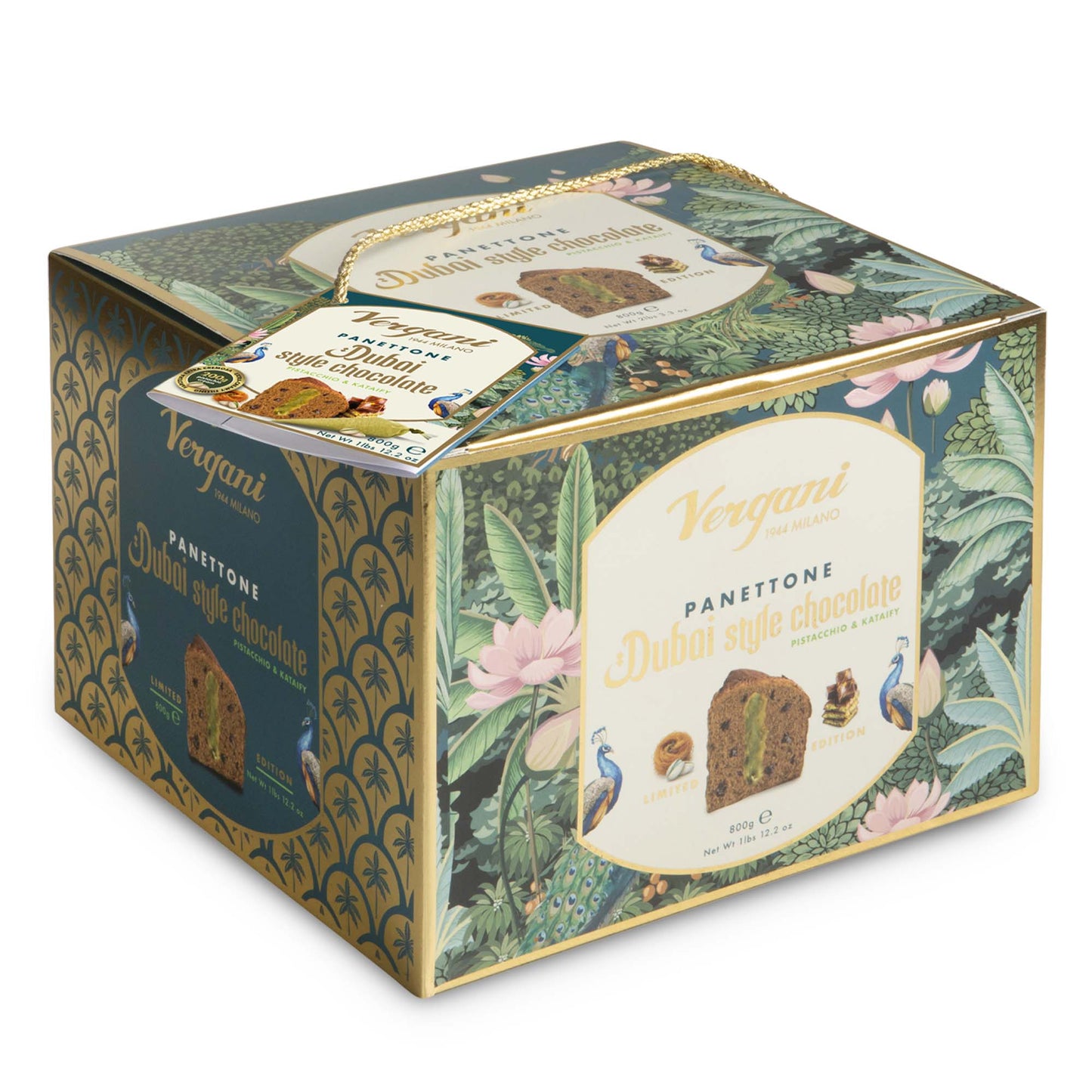 Vergani Panettone Dubai Style Chocolate Pistachio and Kataify, 28.22 oz (800g)