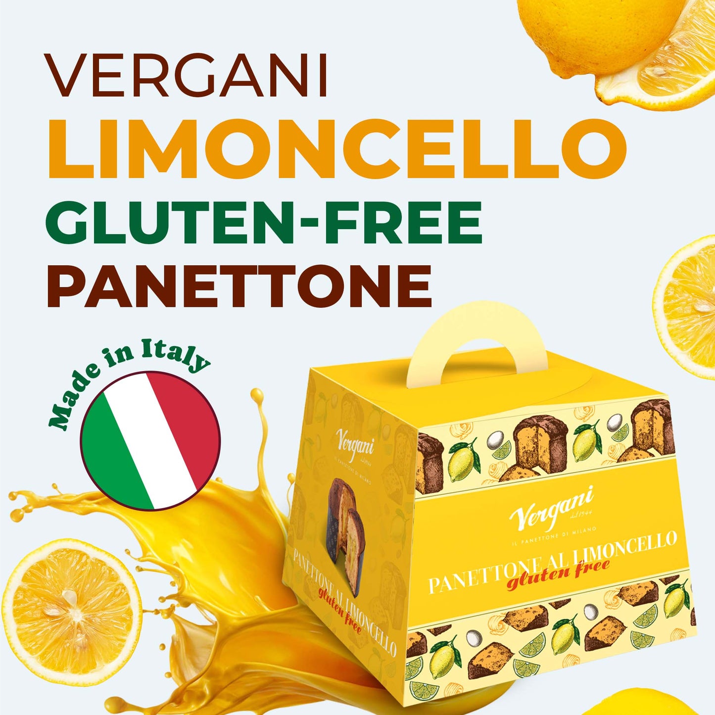 Vergani Limoncello Gluten-Free Panettone, 21.2 oz (600g) - Italian Holiday Cake