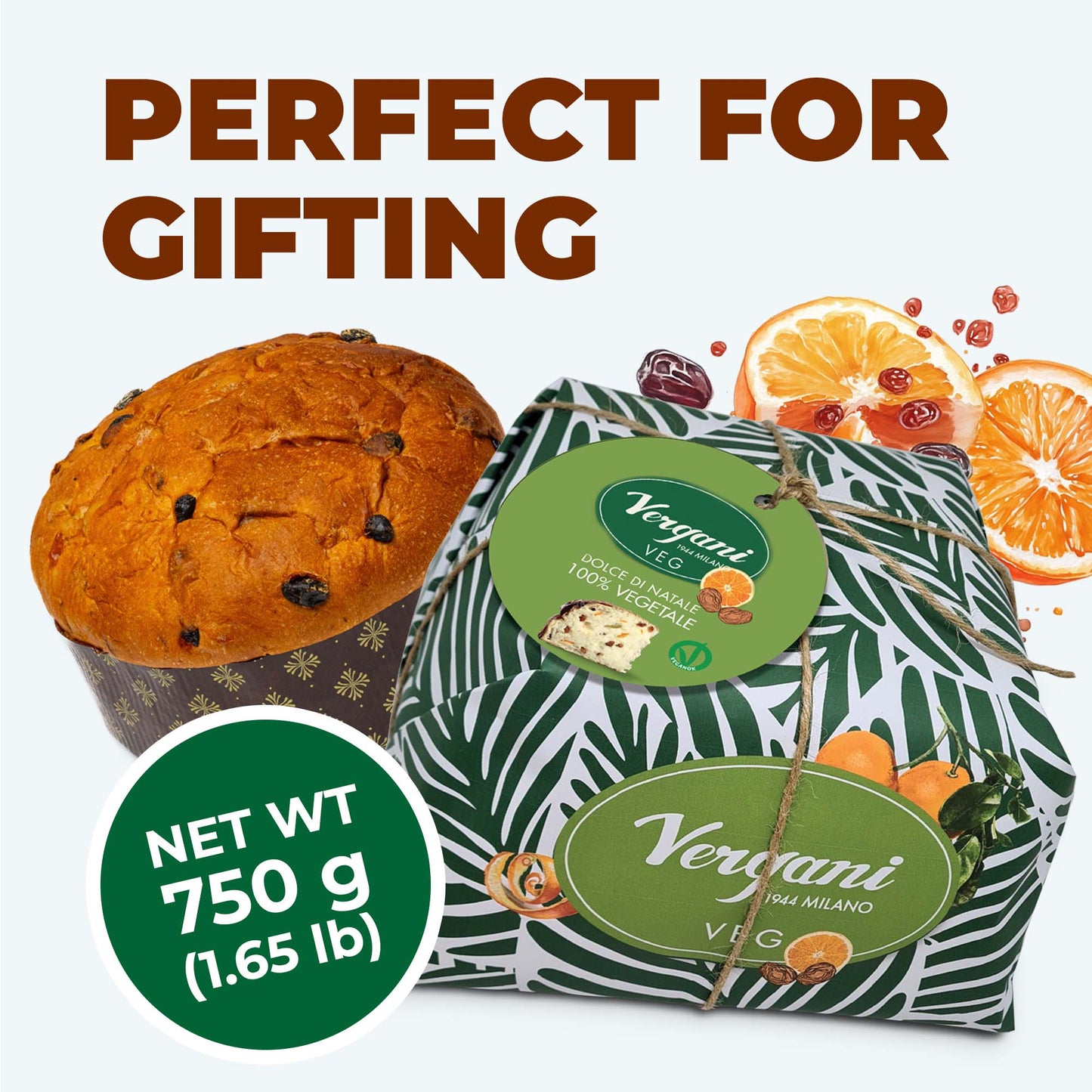 Vergani Vegan Classic Panettone, 26.4 oz (750g) - Italian Holiday Cake