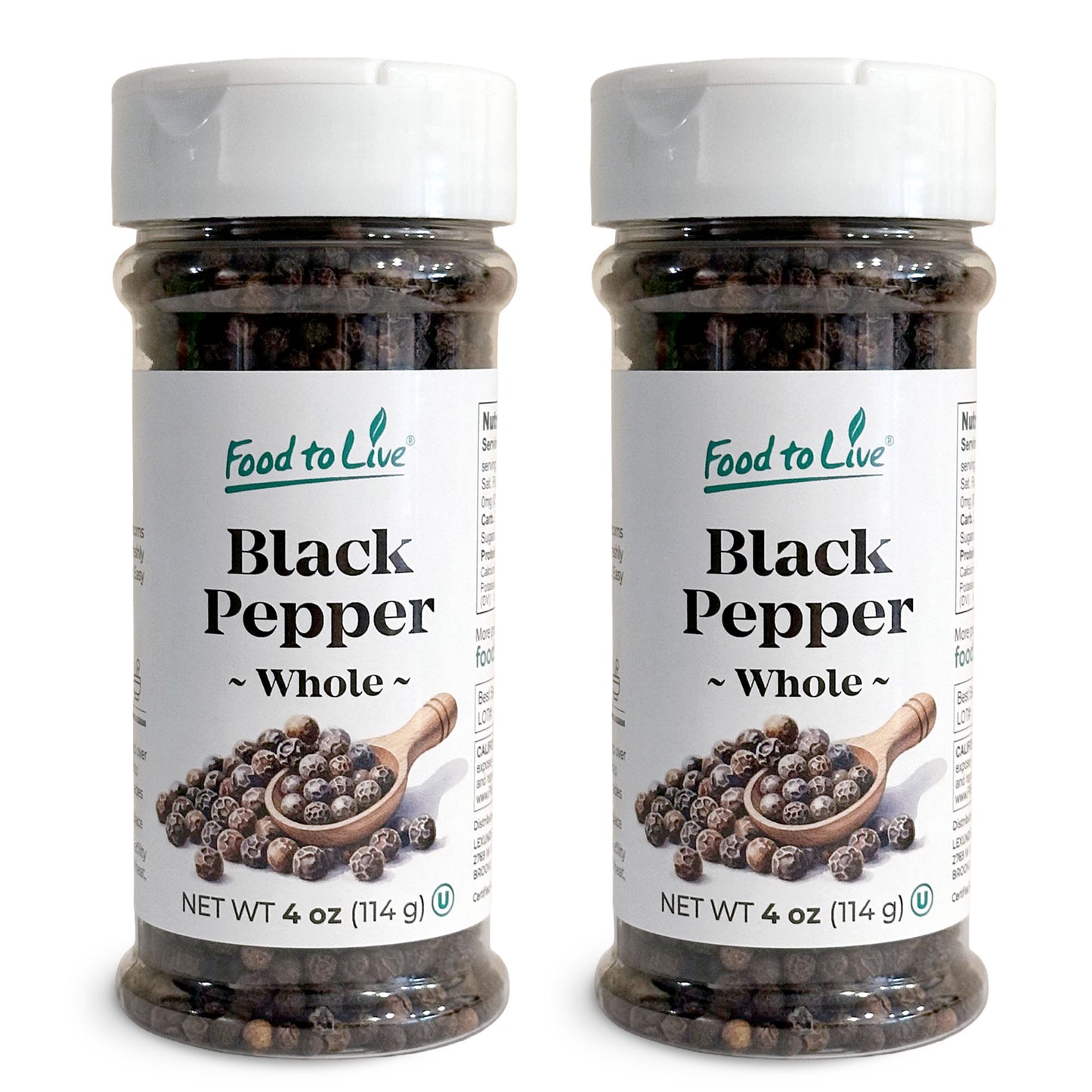 Whole Black Pepper, 4 oz – Kosher, Vegan – by Food to Live