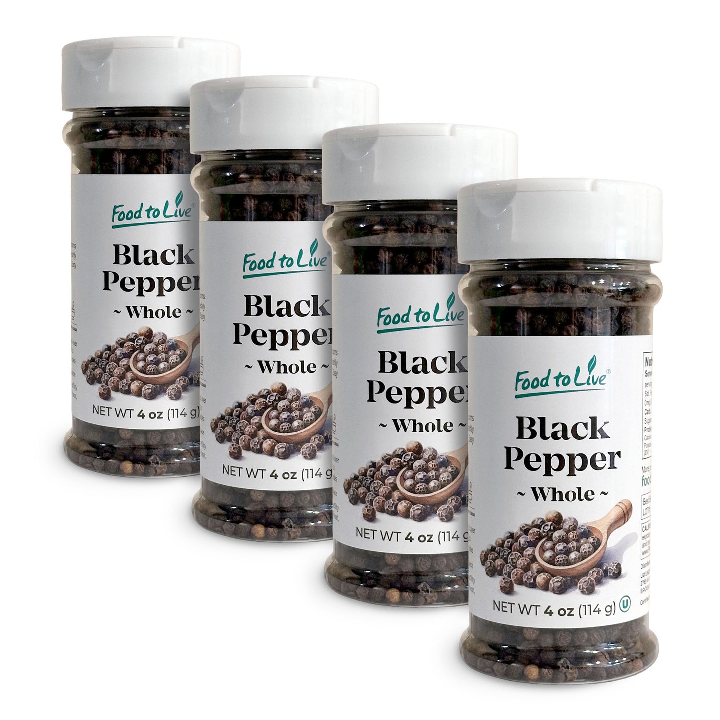Whole Black Pepper, 4 oz – Kosher, Vegan – by Food to Live