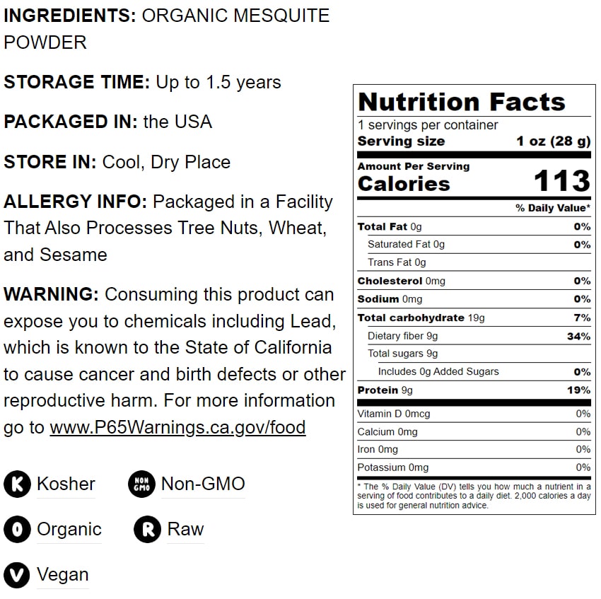 Organic Mesquite Powder - Non-GMO, Kosher, Raw, Vegan, Bulk - by Food to Live
