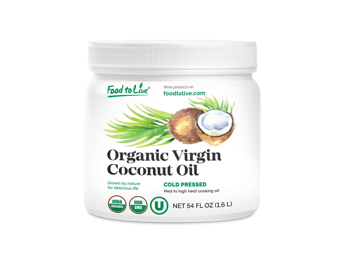 Organic Virgin Coconut Oil — Non-GMO, Raw, Pure, Cold-Pressed, Unrefined, Vegan, Bulk, Great for Hair, Skin and Cooking - by Food to Live