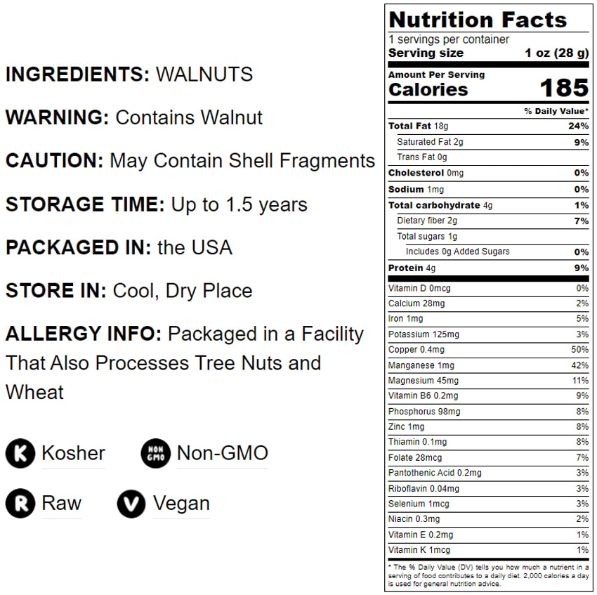 Raw Walnuts — Non-GMO Verified, Raw, Kosher, No Shell, Unsalted, Natural, Sirtfood, Bulk - by Food to Live