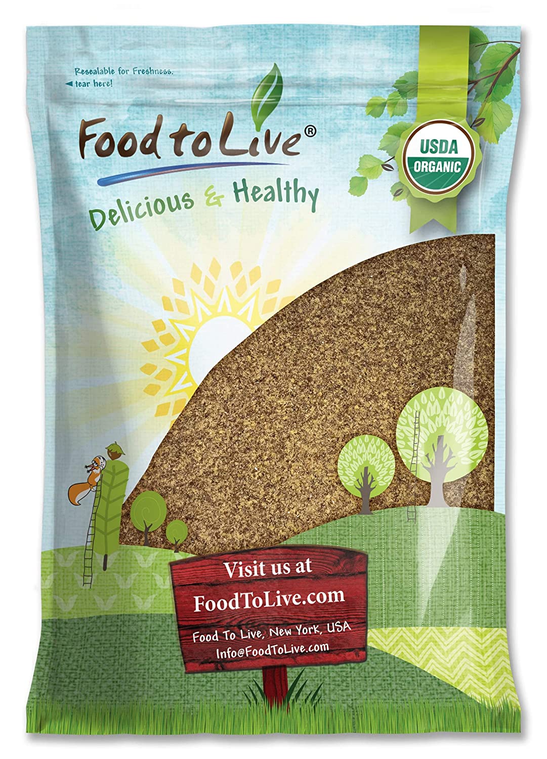 Organic Brown Flaxseed Meal — Non-GMO, Kosher, Cold-Milled, Pure Powder, Vegan, Bulk, Rich in Omega-3 Ground Flax, Keto- by Food to Live