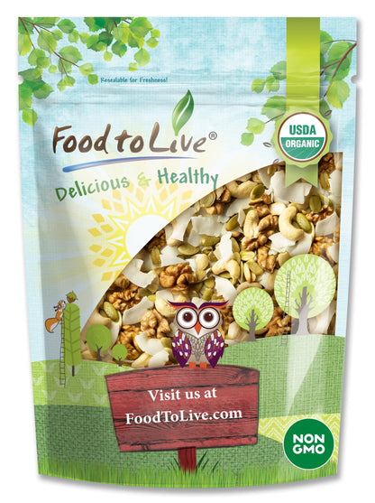 Organic Coconut and Friends Trail Mix — Raw, Non-GMO, Coconut Chips, Cashews, Pumpkin Seeds, Walnuts. Vegan, Kosher - by Food to Live