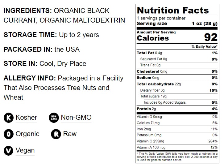 Organic Black Currant Powder — Non-GMO, Raw, Kosher, 100% Pure, Vegan Superfood, Bulk, Rich in Antioxidants - by Food to Live