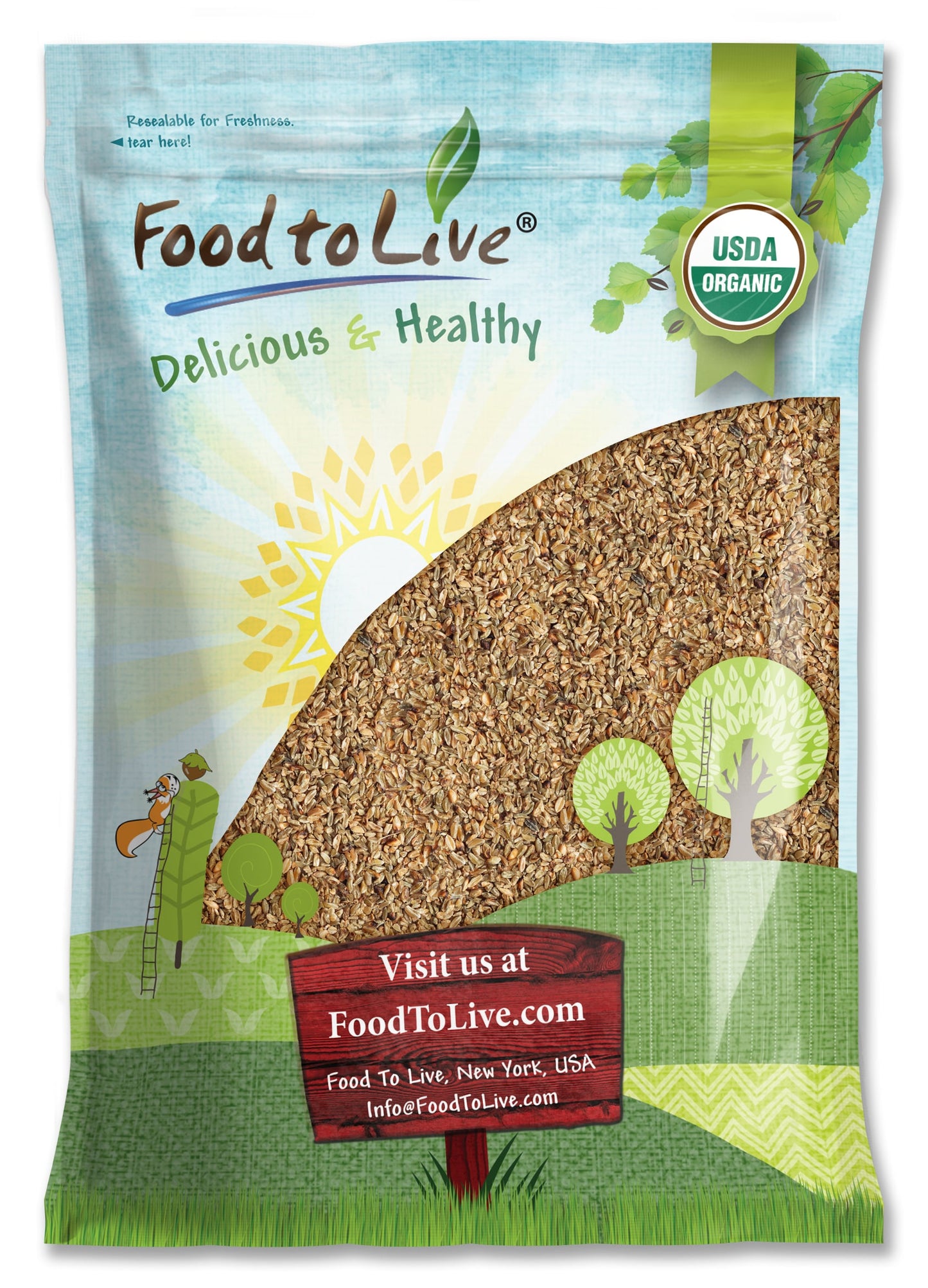 Organic Whole Freekeh — Whole Grain, Non-GMO, Vegan, Roasted Green Wheat, Healthy Ancient Supergrain Farik, Bulk - by Food to Live