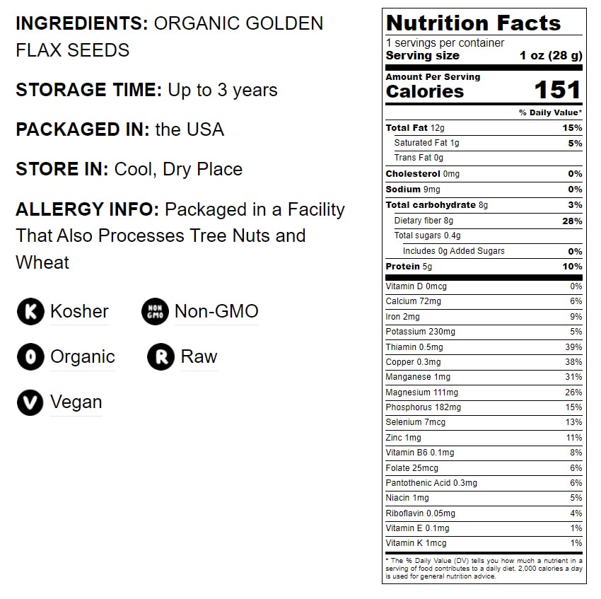 Organic Golden Flaxseed – Whole, Non-GMO, Kosher, Raw, Vegan, Bulk - by Food to Live