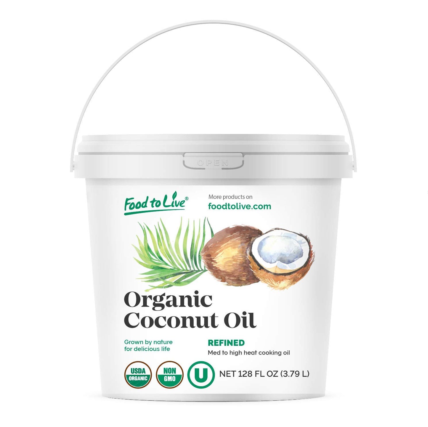 Organic Refined Coconut Oil — Non-GMO, Kosher, Vegan, Bulk, Great for Hair, Skin and Cooking - by Food to Live